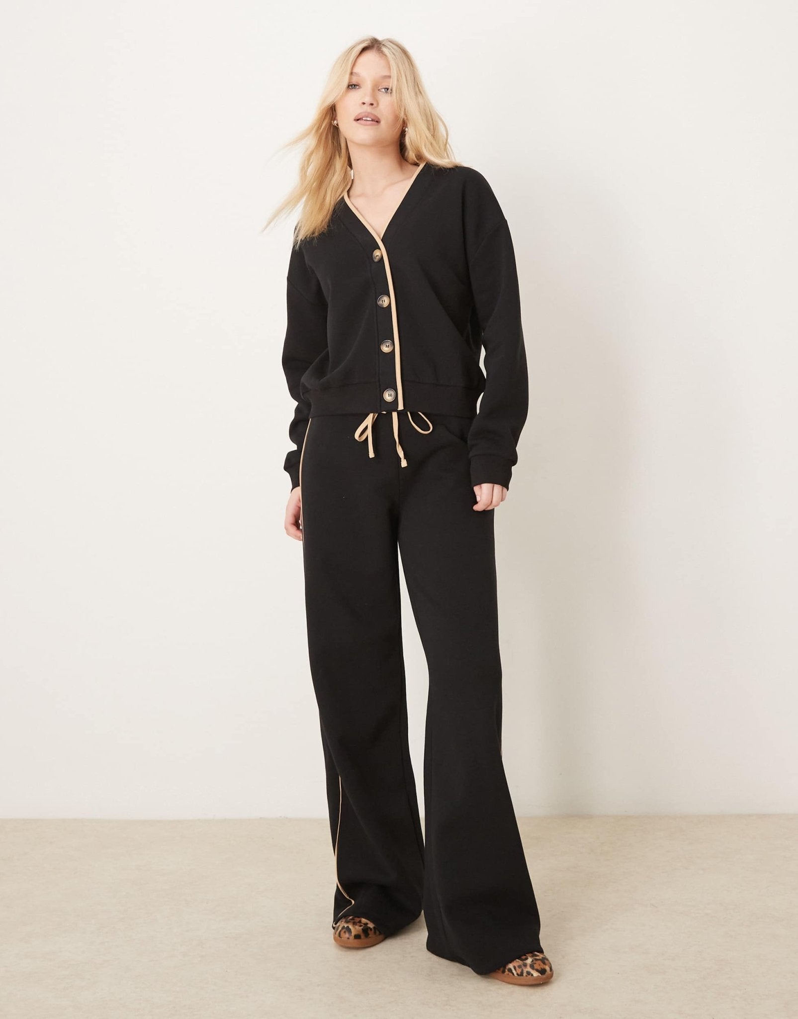 ASOS DESIGN contrast piping sweat cardigan co ord in black - ASOS Sample Sale