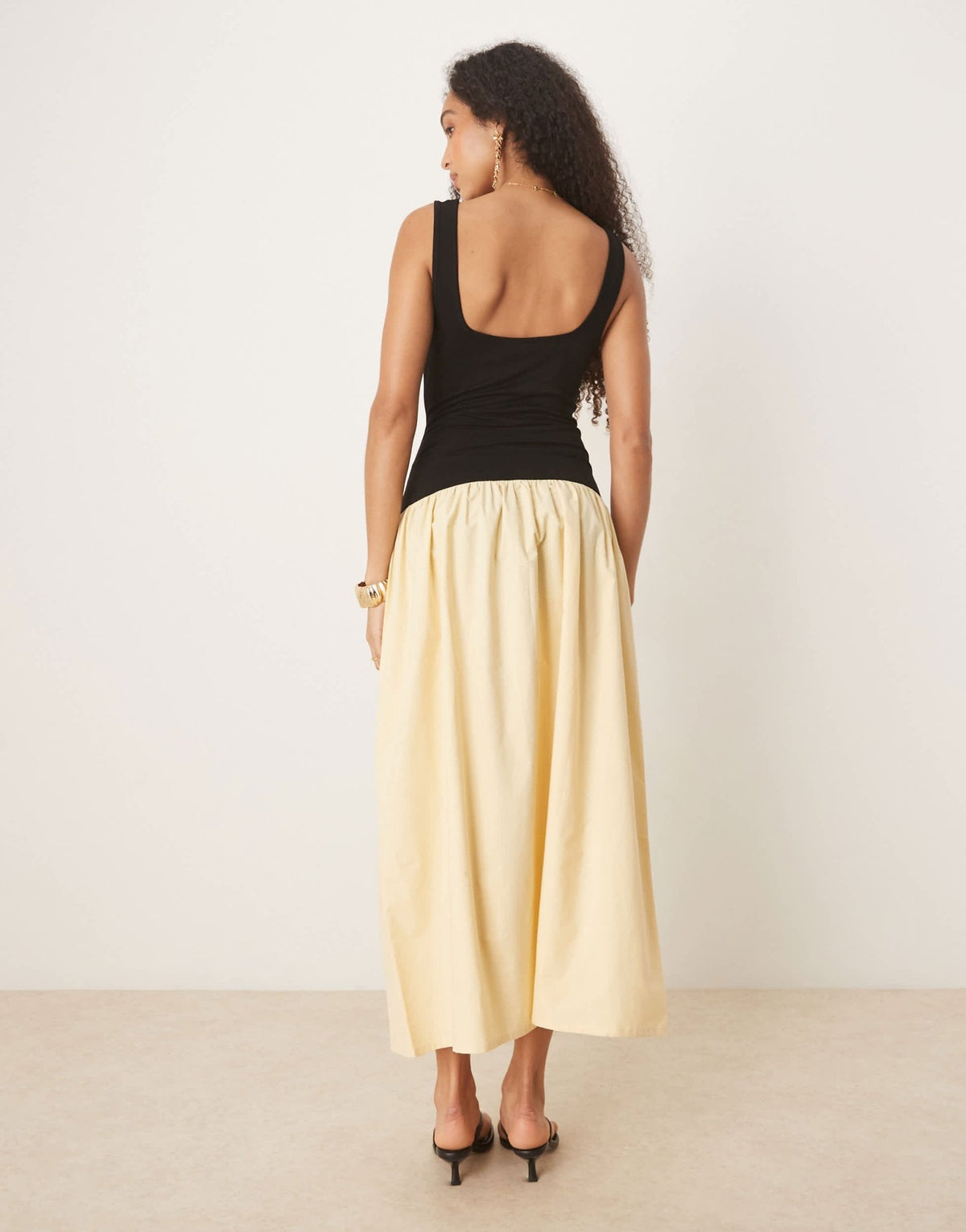ASOS DESIGN contrast poplin mix square neck maxi dress in buttermilk - ASOS Sample Sale