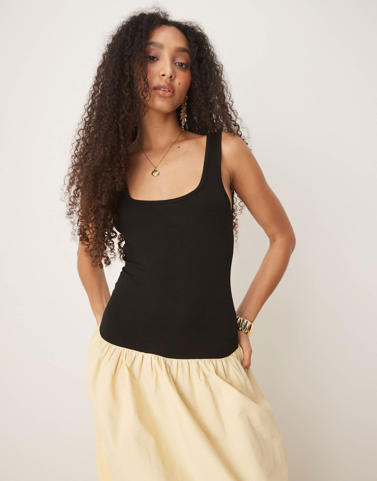 ASOS DESIGN contrast poplin mix square neck maxi dress in buttermilk - ASOS Sample Sale