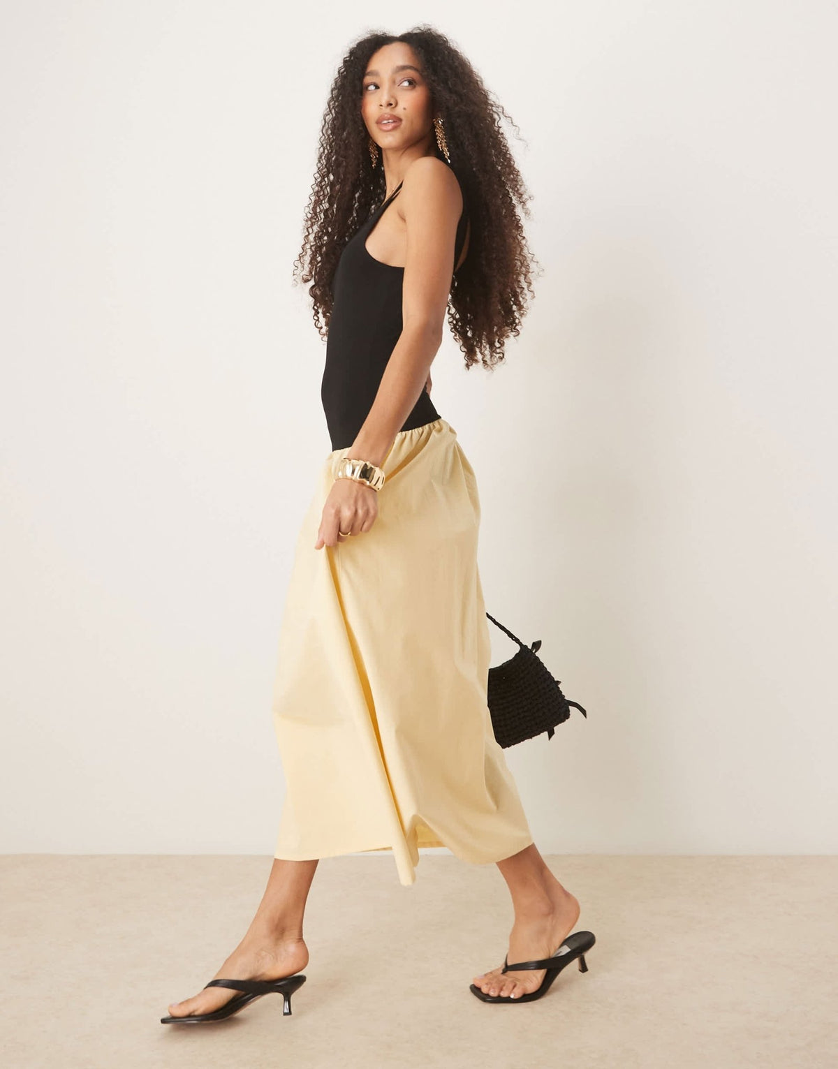 ASOS DESIGN contrast poplin mix square neck maxi dress in buttermilk - ASOS Sample Sale