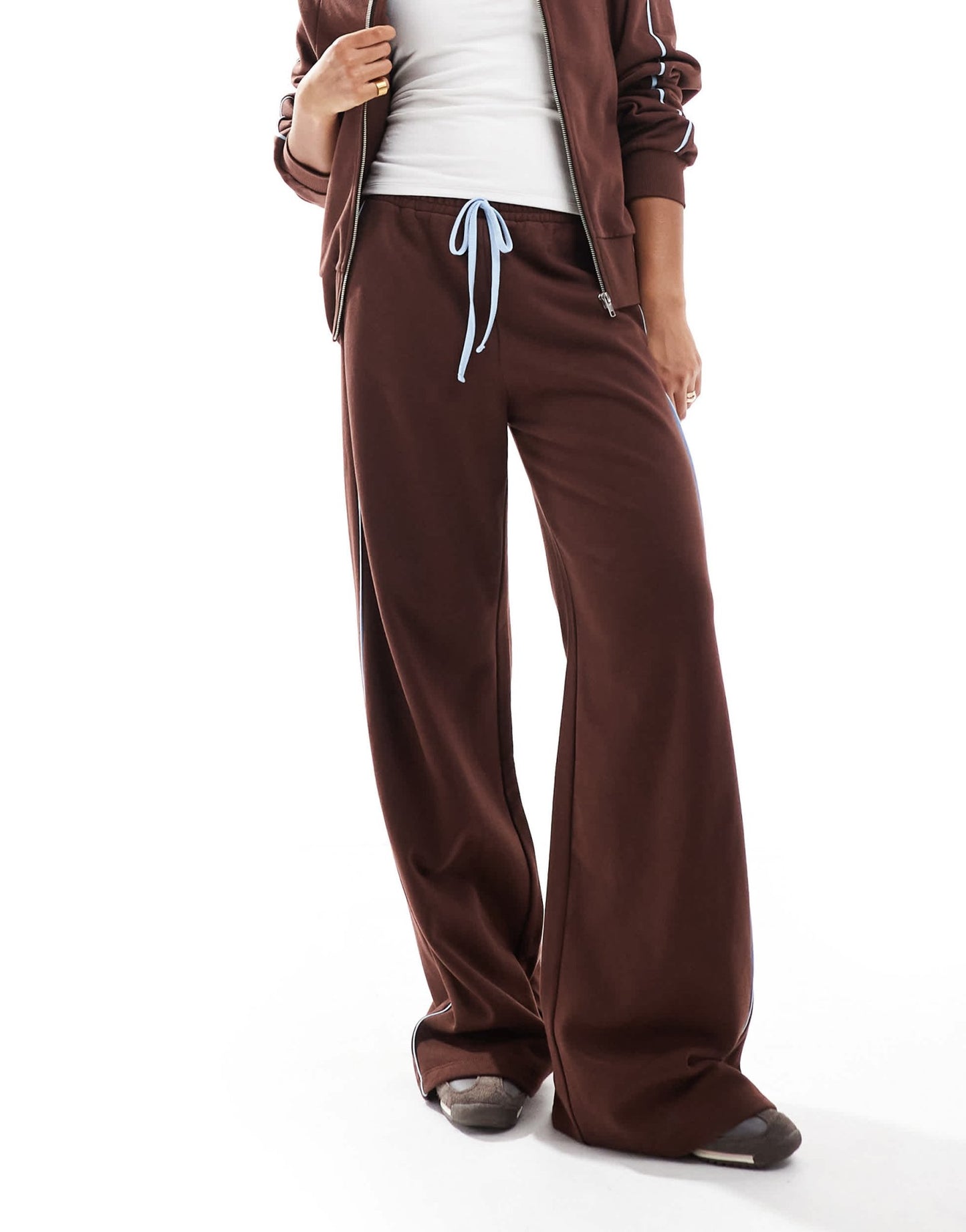 ASOS DESIGN contrast side stripe wide leg jogger in brown - ASOS Sample Sale