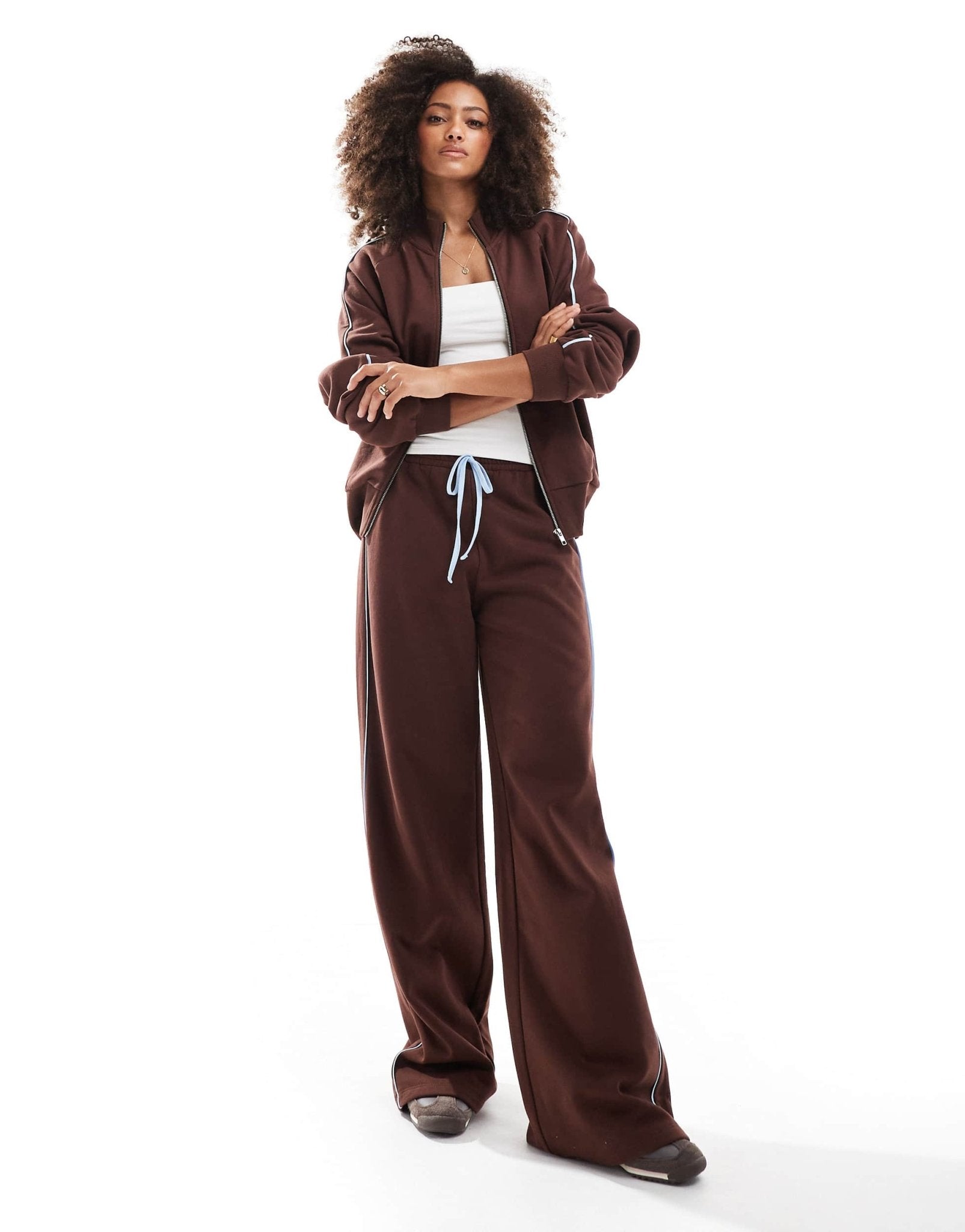 ASOS DESIGN contrast side stripe wide leg jogger in brown - ASOS Sample Sale