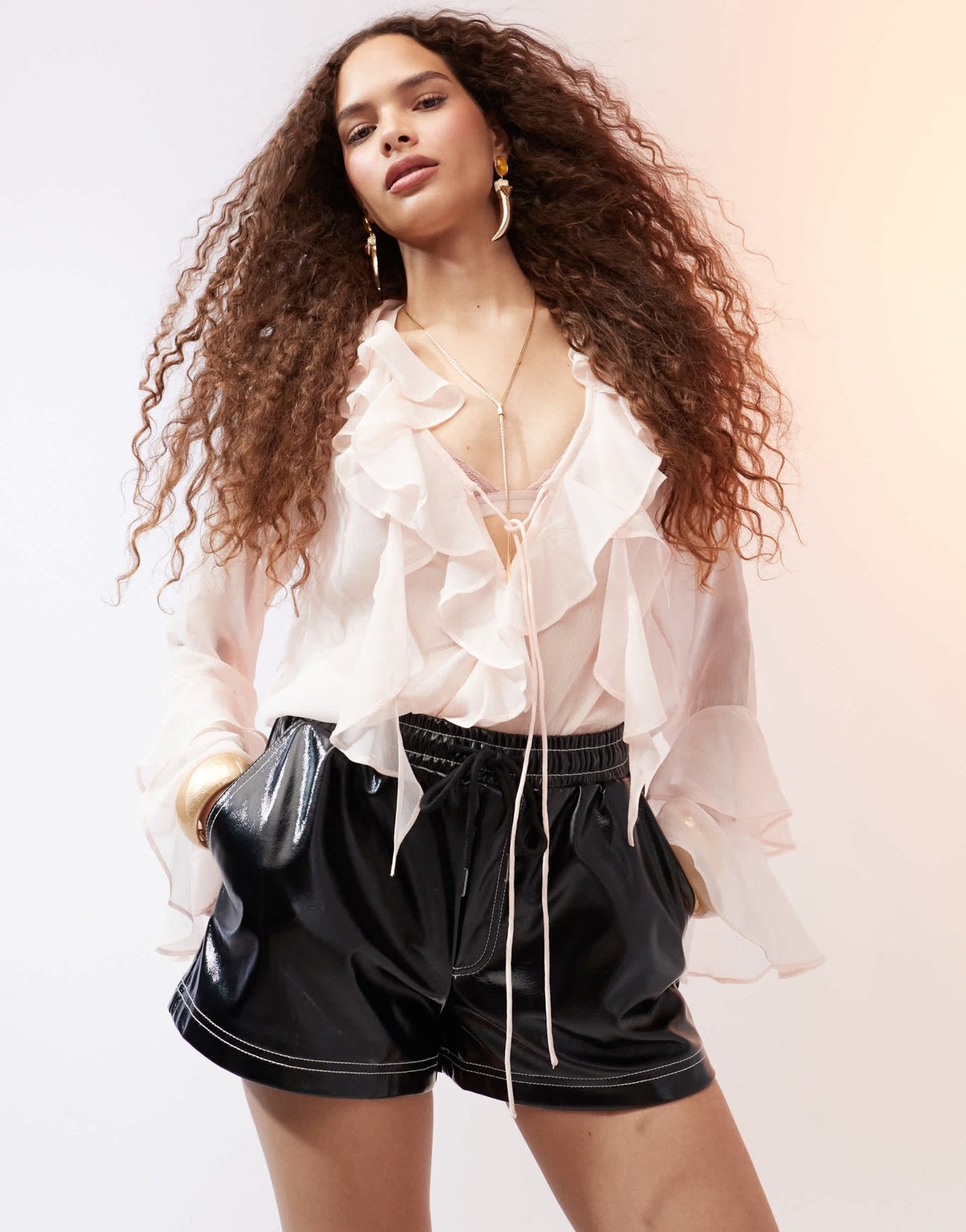 ASOS DESIGN contrast stitch vinyl short in black - ASOS Sample Sale