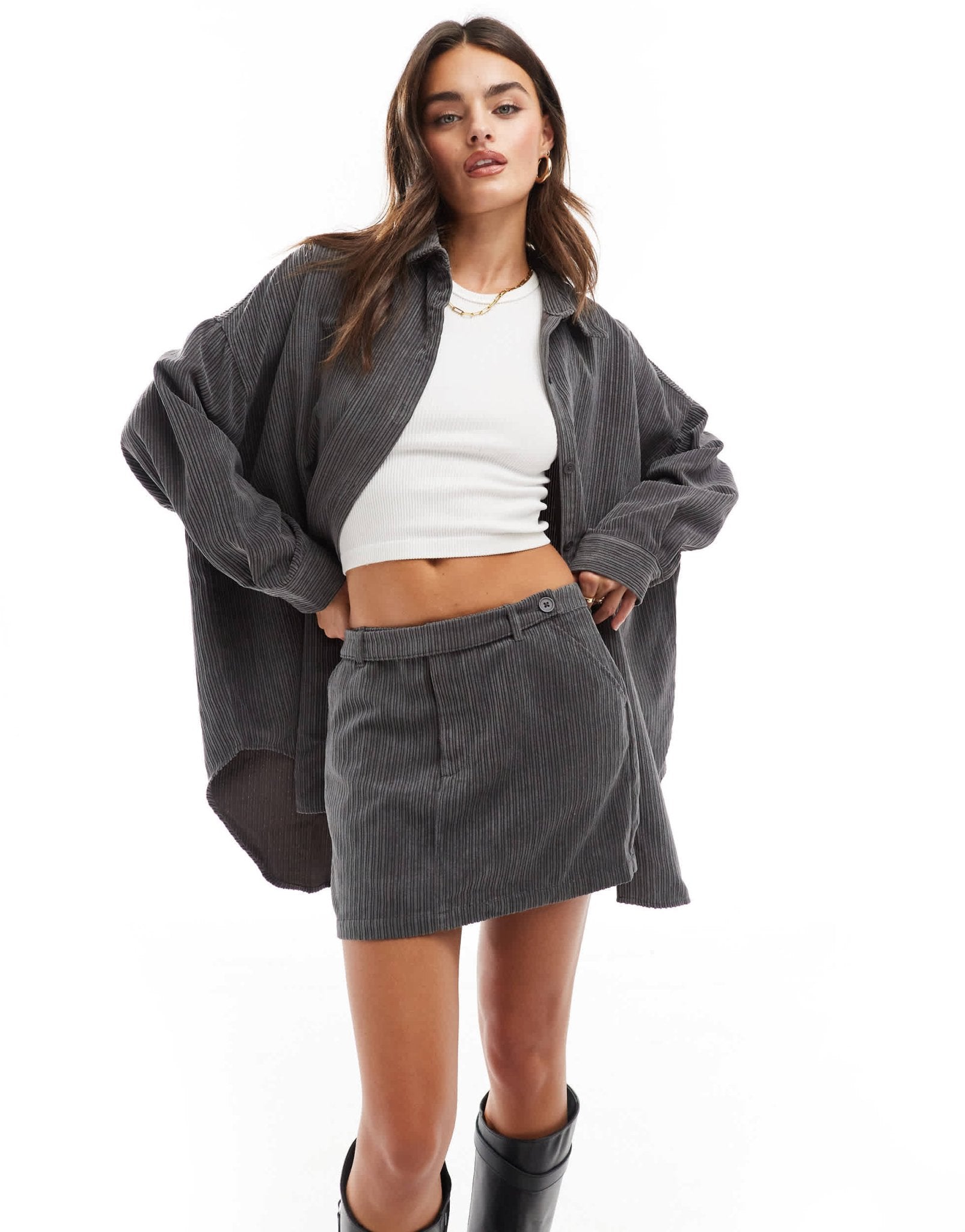 ASOS DESIGN cord belted micro mini skirt co - ord in grey - ASOS Sample Sale