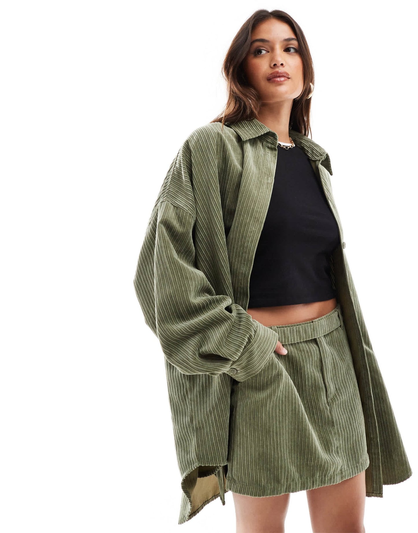ASOS DESIGN cord belted micro mini skirt co - ord in olive - ASOS Sample Sale