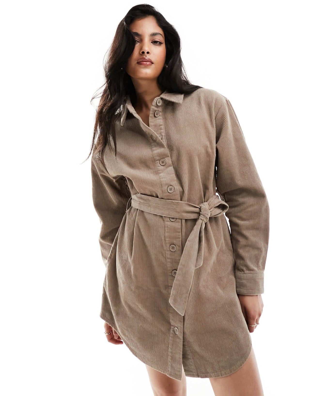 ASOS DESIGN cord belted shirt dress in brown - ASOS Sample Sale
