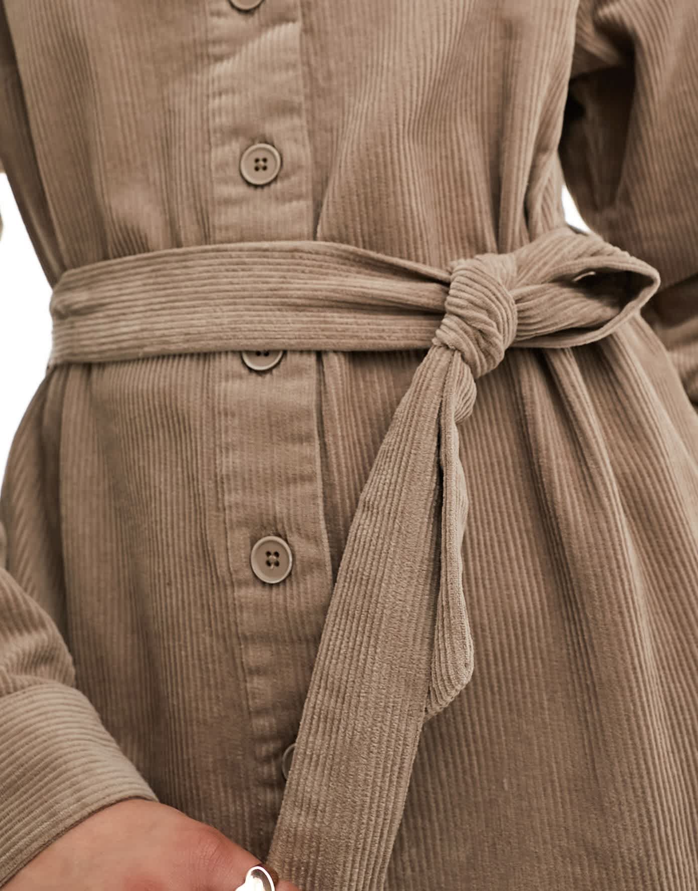 ASOS DESIGN cord belted shirt dress in brown - ASOS Sample Sale