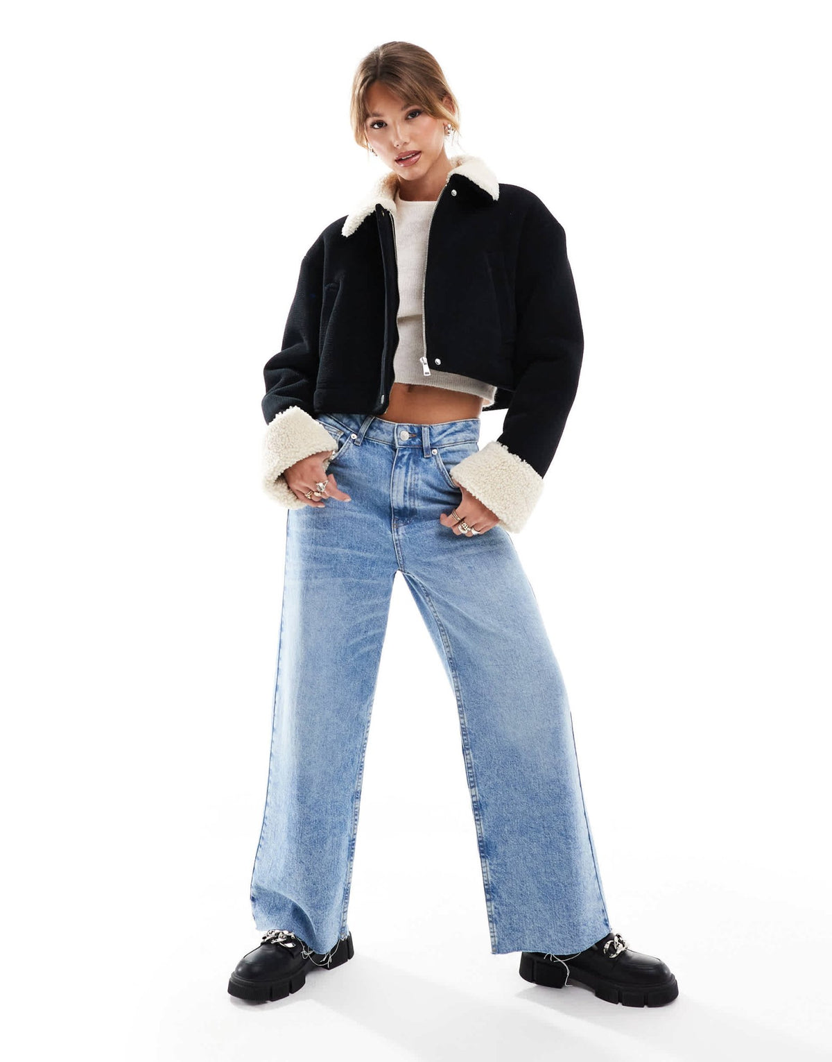 ASOS DESIGN cord bonded jacket with shearling collar in black - ASOS Sample Sale