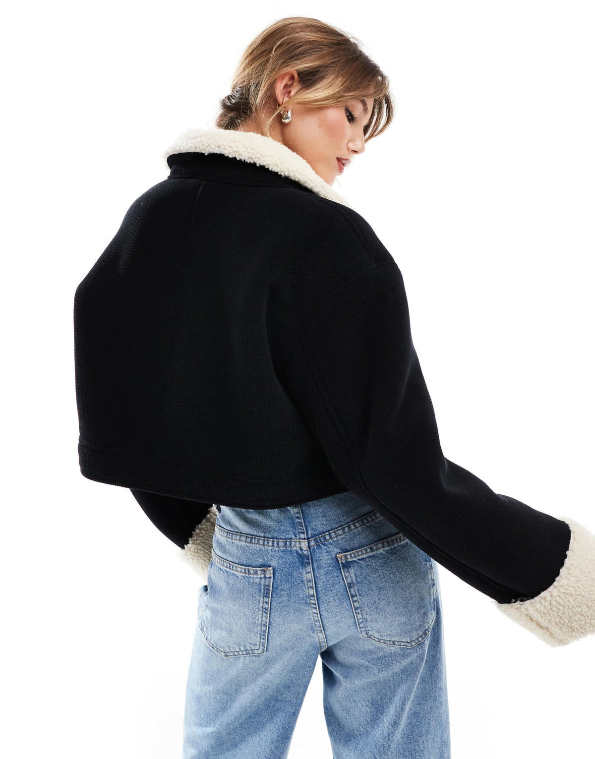 ASOS DESIGN cord bonded jacket with shearling collar in black - ASOS Sample Sale
