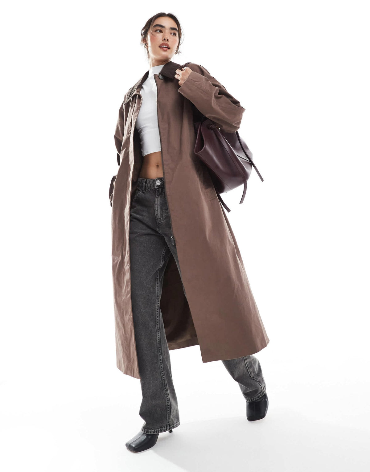ASOS DESIGN cord collar trench coat in brown - ASOS Sample Sale