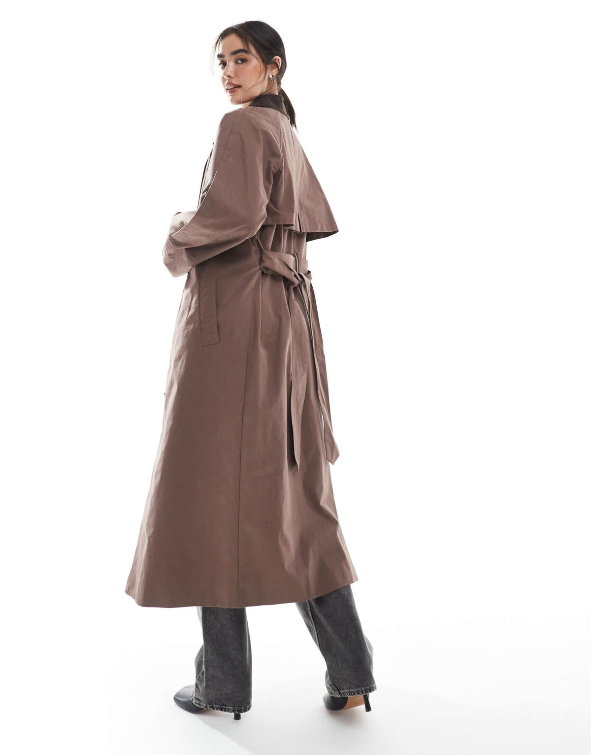 ASOS DESIGN cord collar trench coat in brown - ASOS Sample Sale