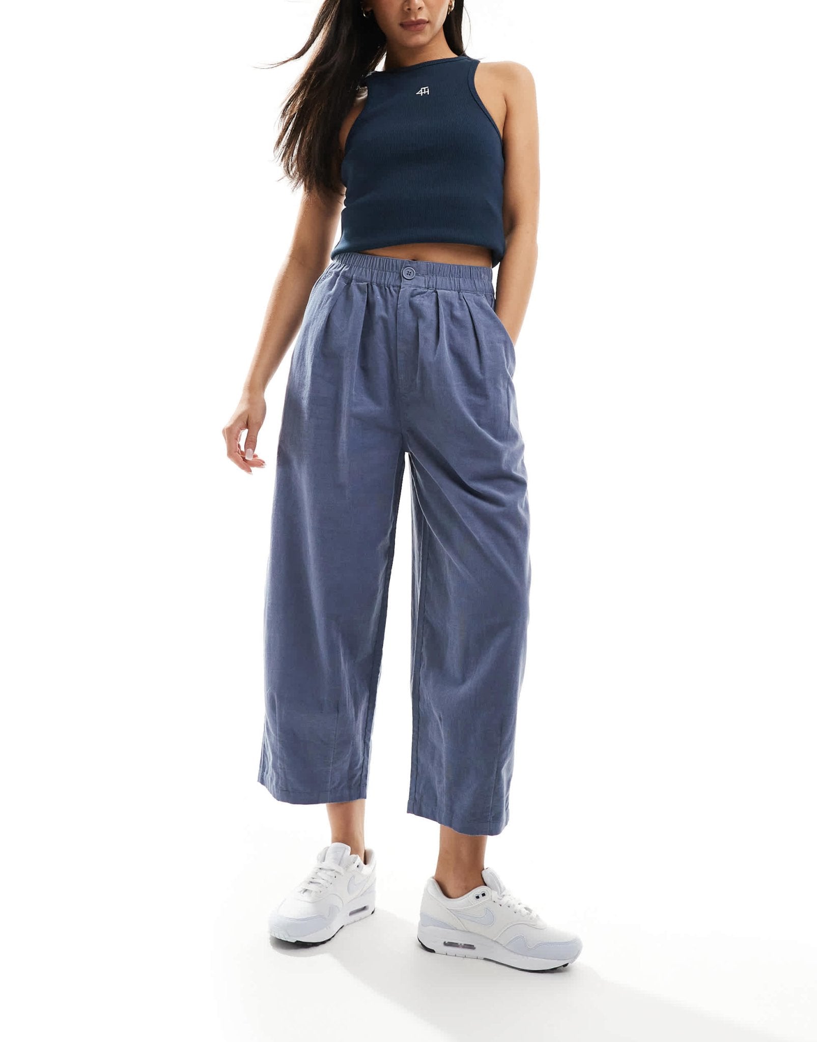 ASOS DESIGN cord cropped balloon trousers in blue - ASOS Sample Sale