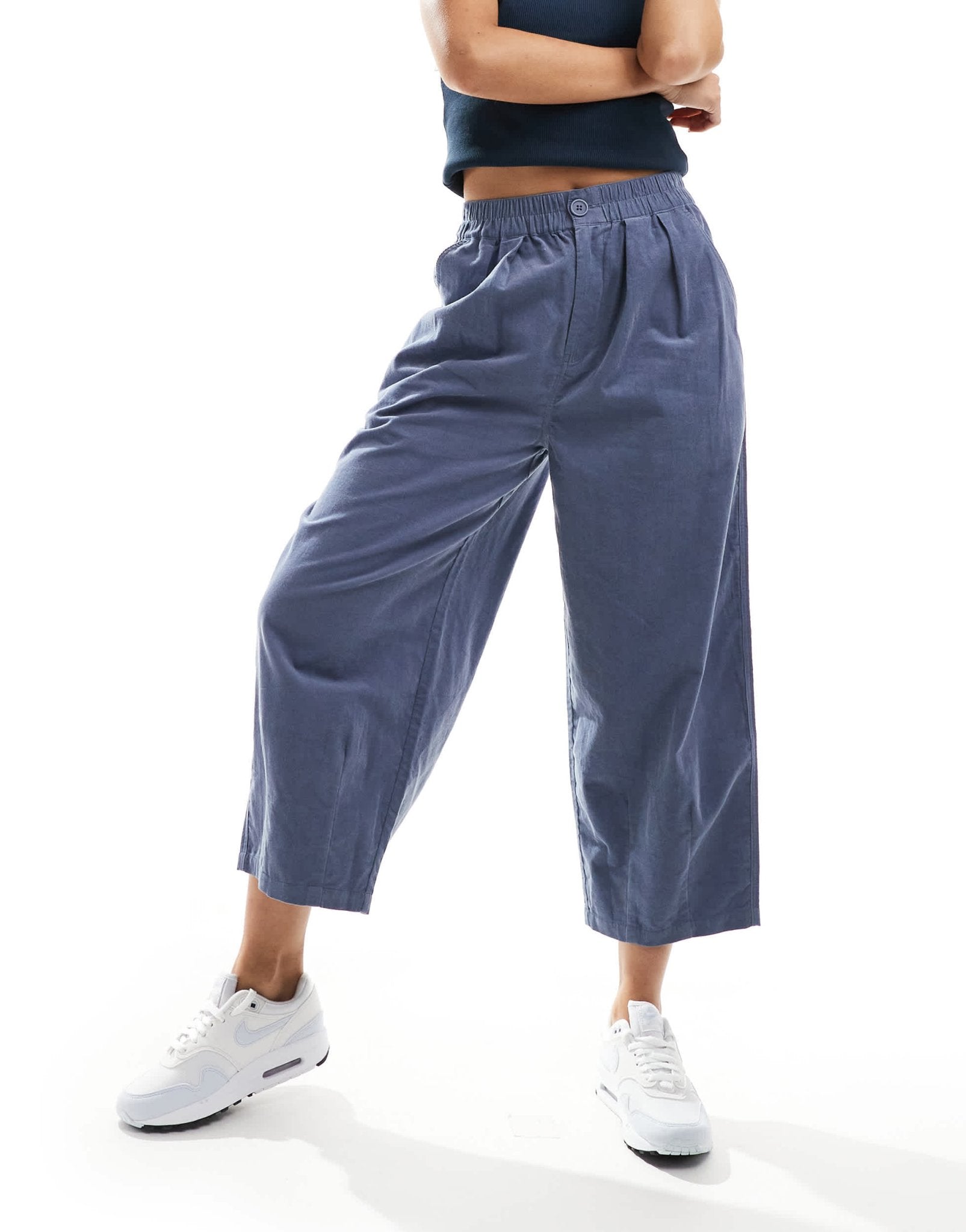 ASOS DESIGN cord cropped balloon trousers in blue - ASOS Sample Sale