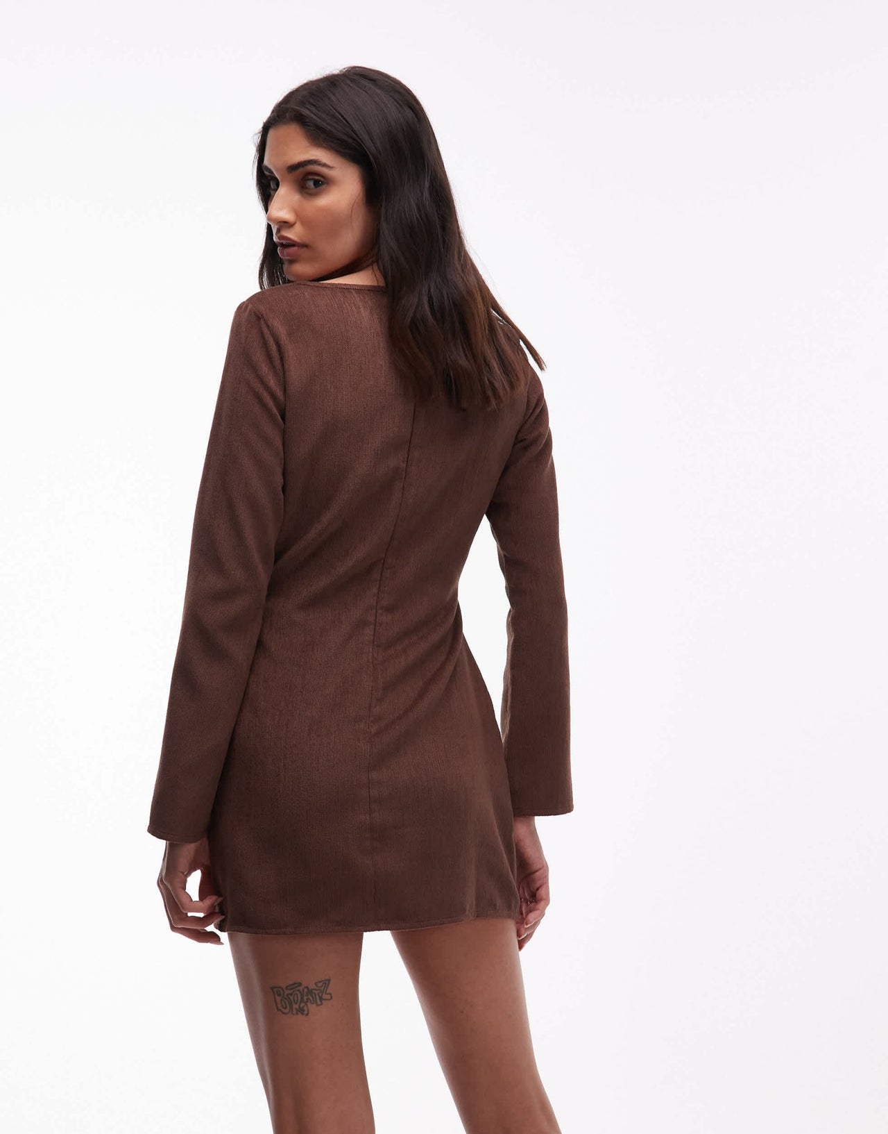 ASOS DESIGN cord long sleeve scoop neck swing dress in chocolate - ASOS Sample Sale