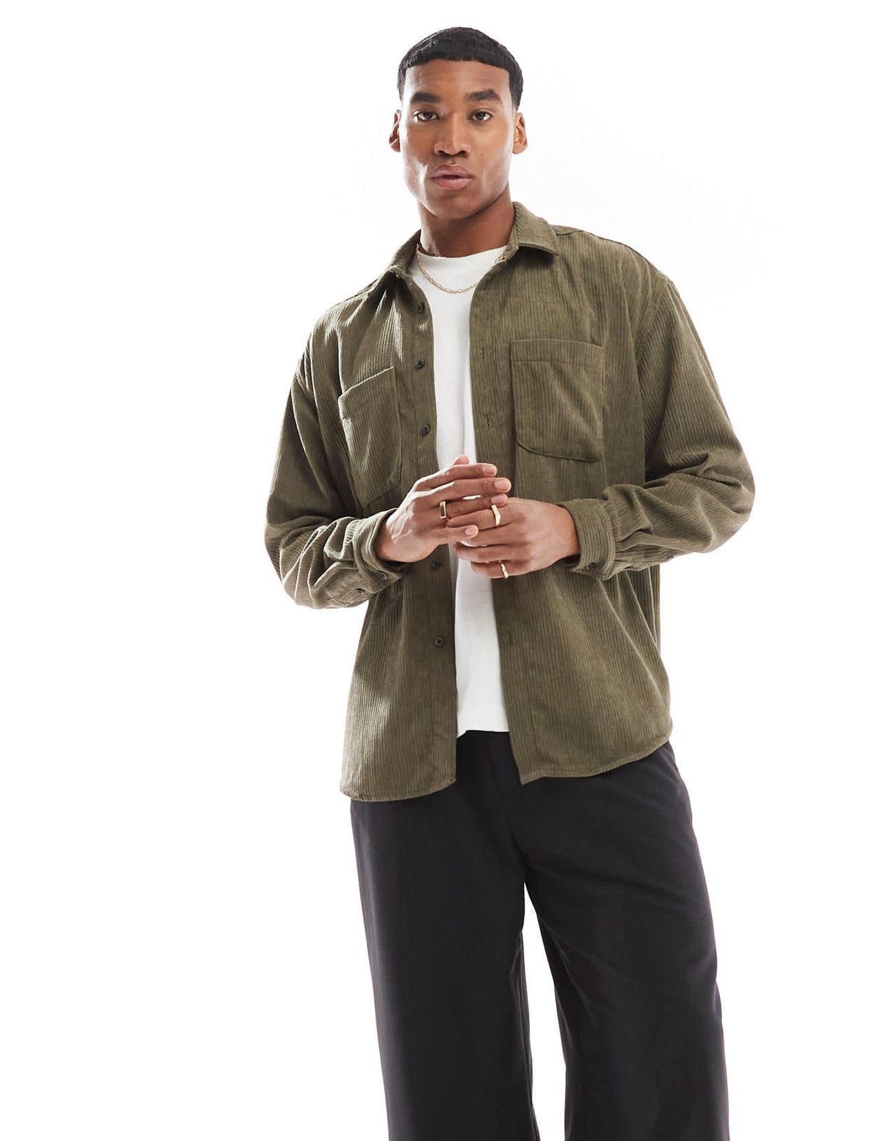 ASOS DESIGN cord overshirt in green - ASOS Sample Sale