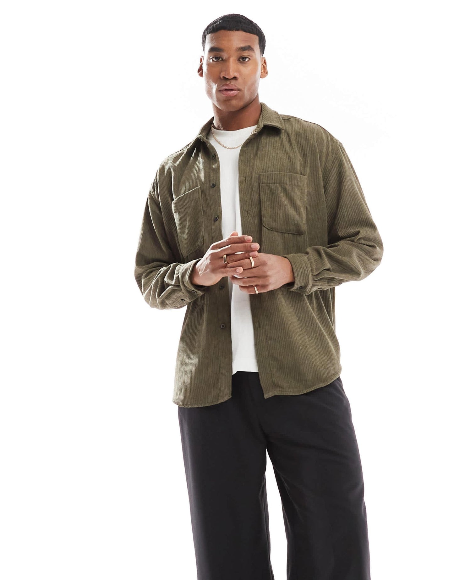ASOS DESIGN cord overshirt in green - ASOS Sample Sale