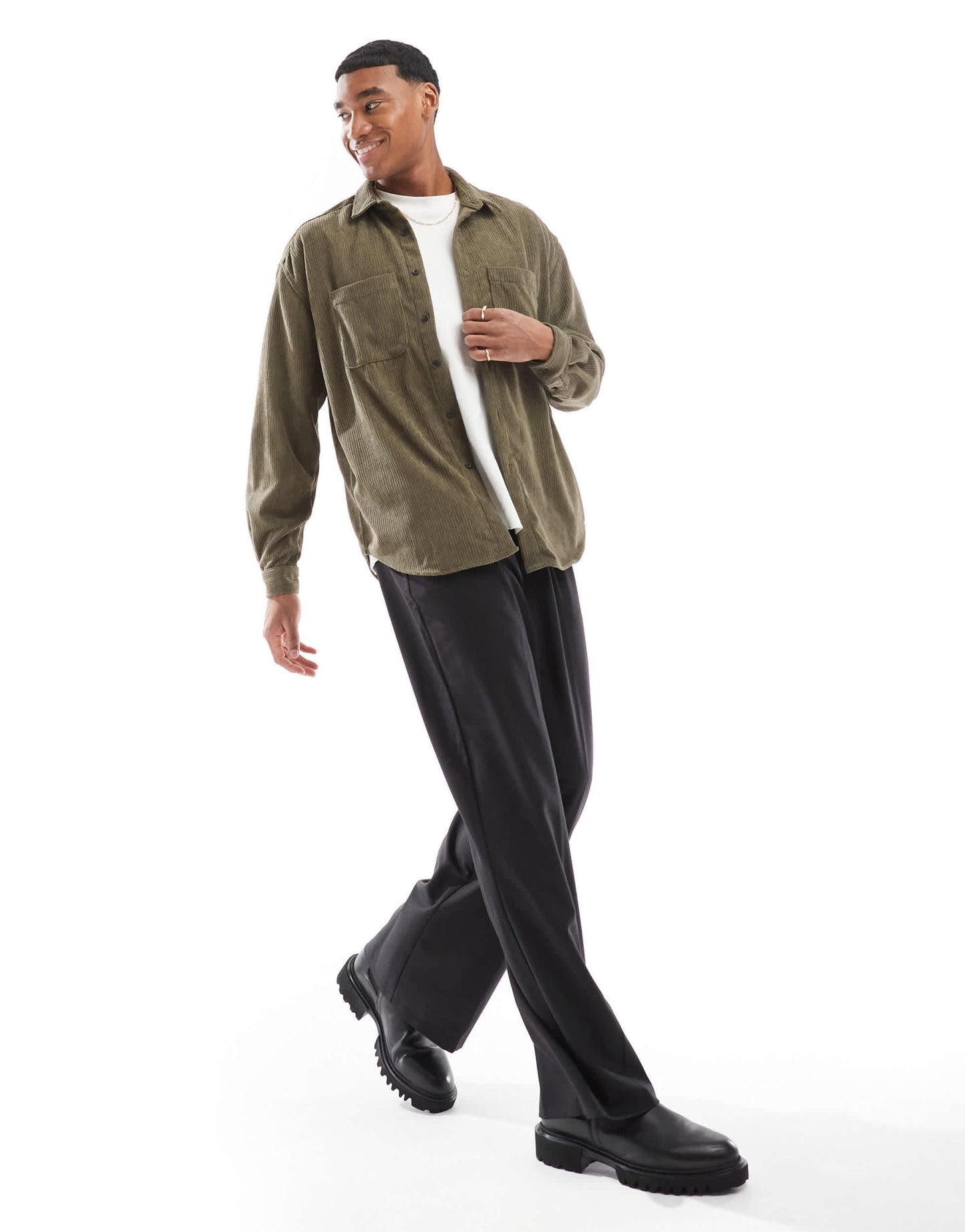 ASOS DESIGN cord overshirt in green - ASOS Sample Sale