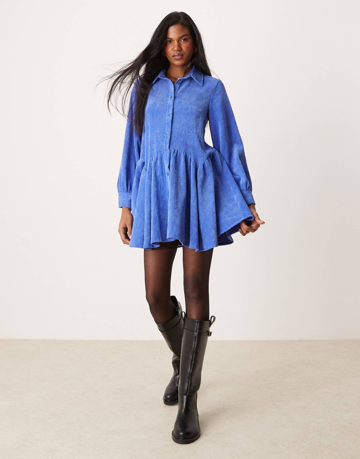 ASOS DESIGN cord smock mini dress with peplum hem in blue - ASOS Sample Sale