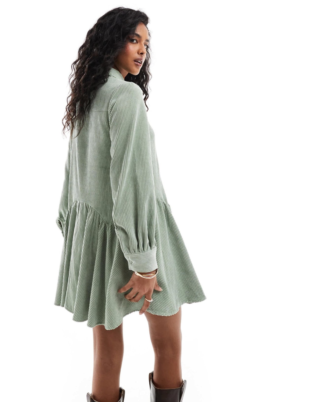 ASOS DESIGN cord smock mini dress with peplum hem in sage green - ASOS Sample Sale