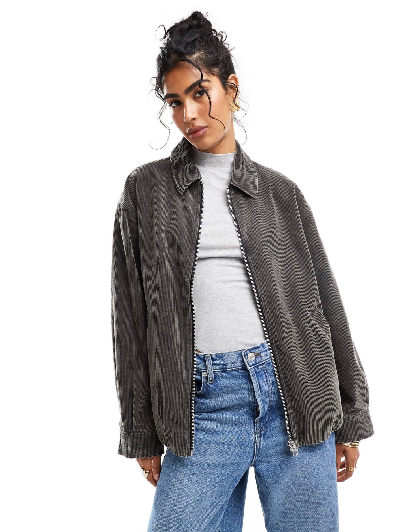 ASOS DESIGN cord washed harrington jacket in charcoal - ASOS Sample Sale