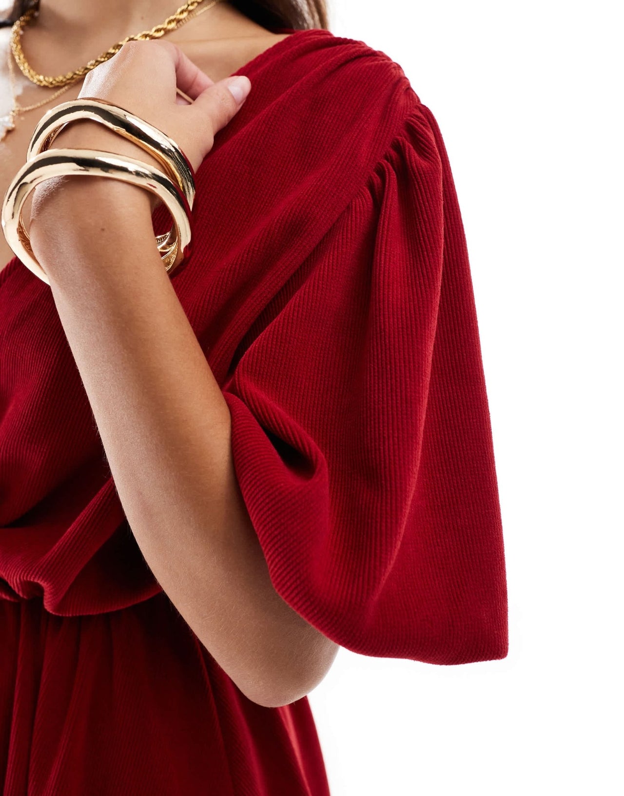 ASOS DESIGN cord wrap front puff sleeve mini dress in red - ASOS Sample Sale