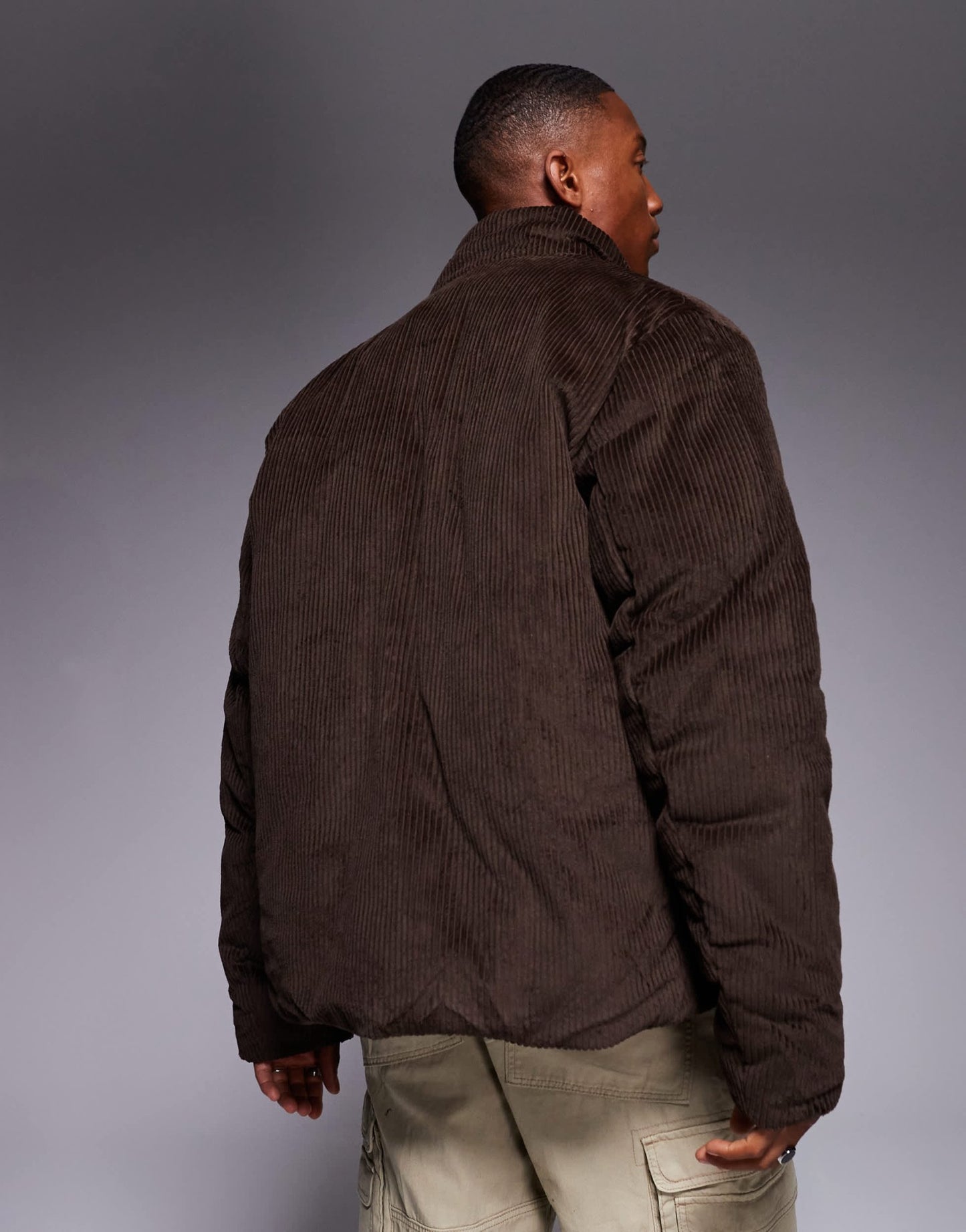 ASOS DESIGN corduroy puffer jacket in brown - ASOS Sample Sale