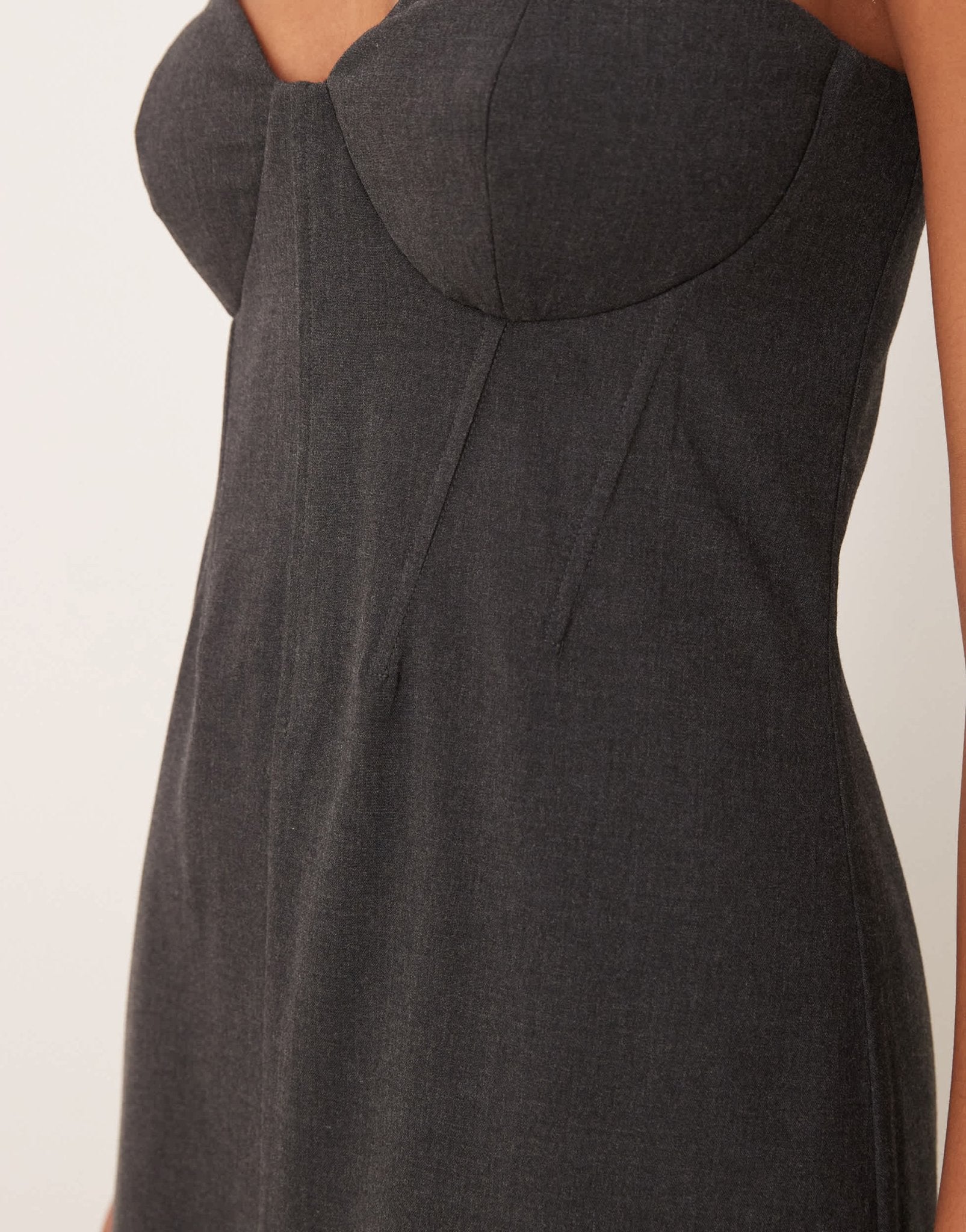 ASOS DESIGN corset detail bandeau midaxi dress with front split in charcoal grey - ASOS Sample Sale