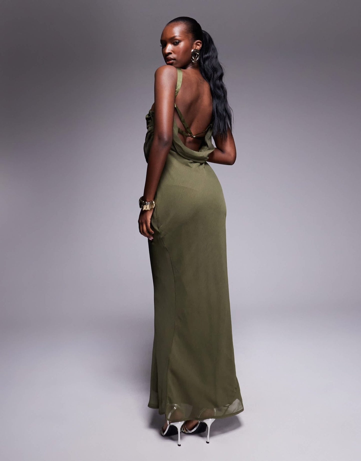 ASOS DESIGN corset detail maxi dress in khaki - ASOS Sample Sale