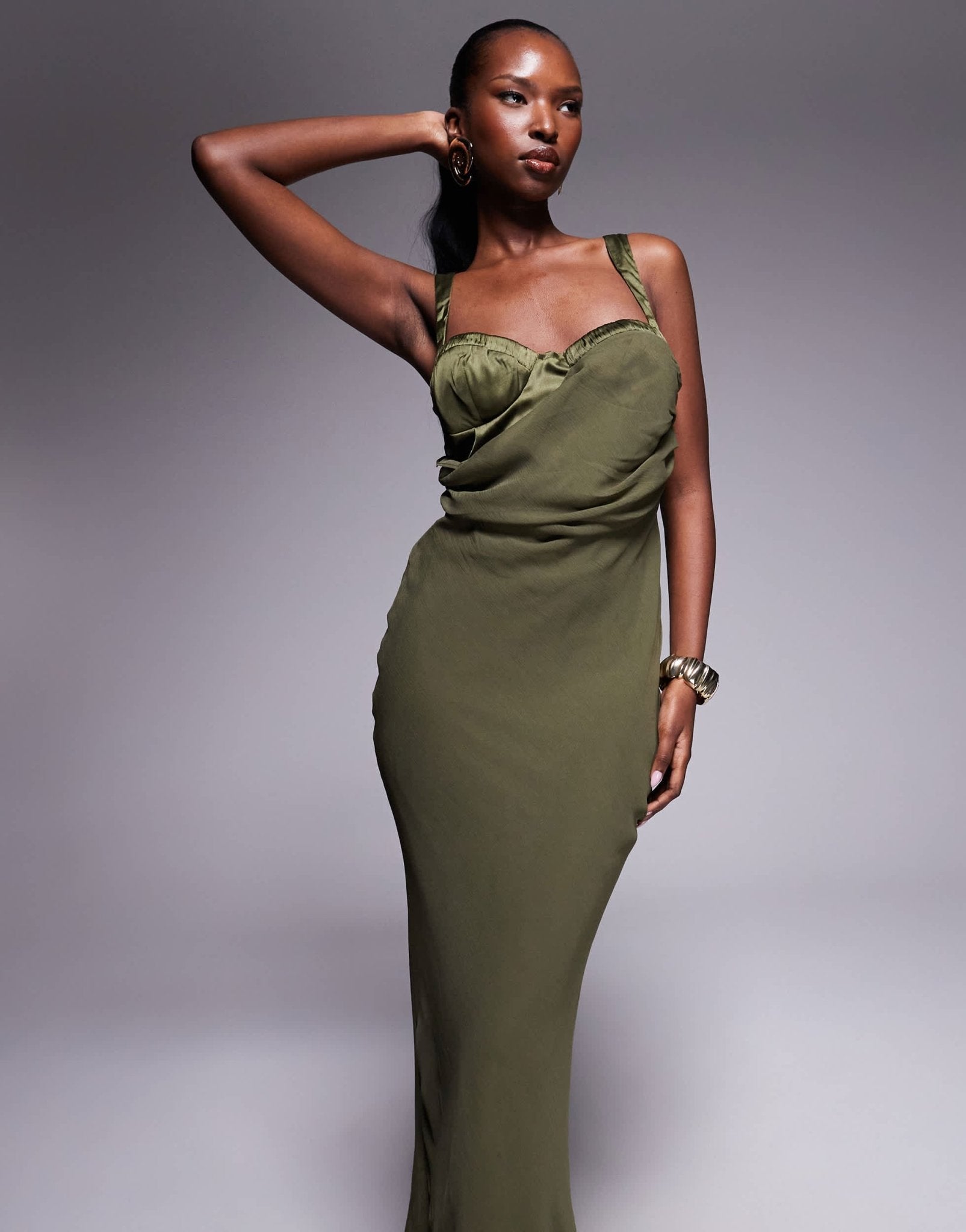 ASOS DESIGN corset detail maxi dress in khaki - ASOS Sample Sale