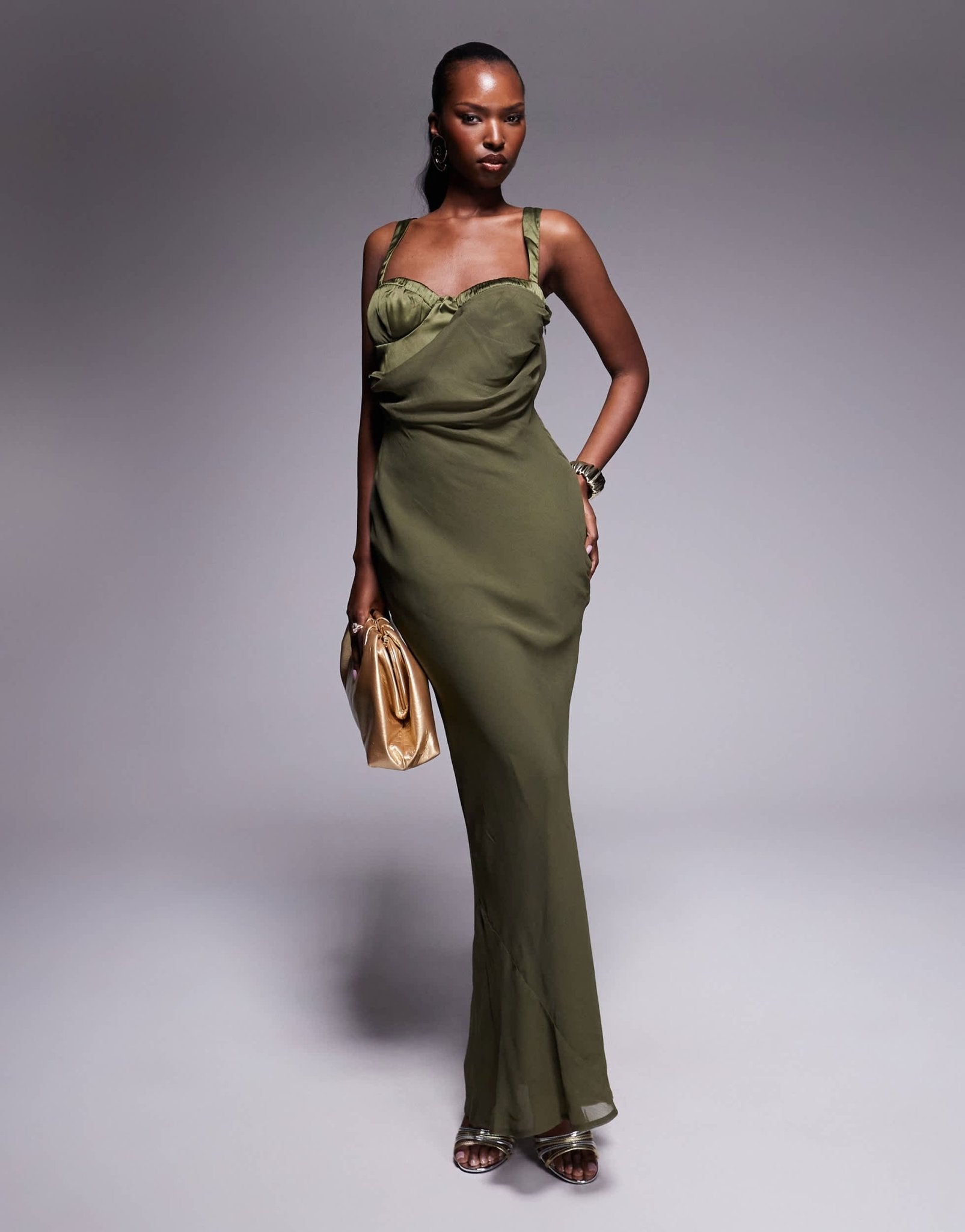 ASOS DESIGN corset detail maxi dress in khaki - ASOS Sample Sale