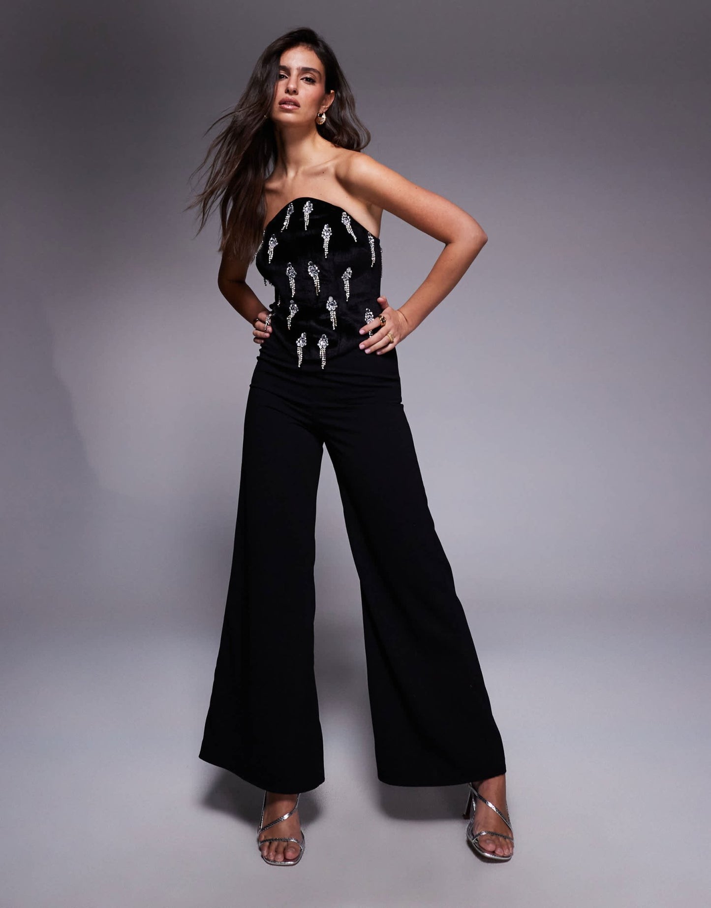 ASOS DESIGN corset embellished bodice jumpsuit with tailored trouser in black - ASOS Sample Sale