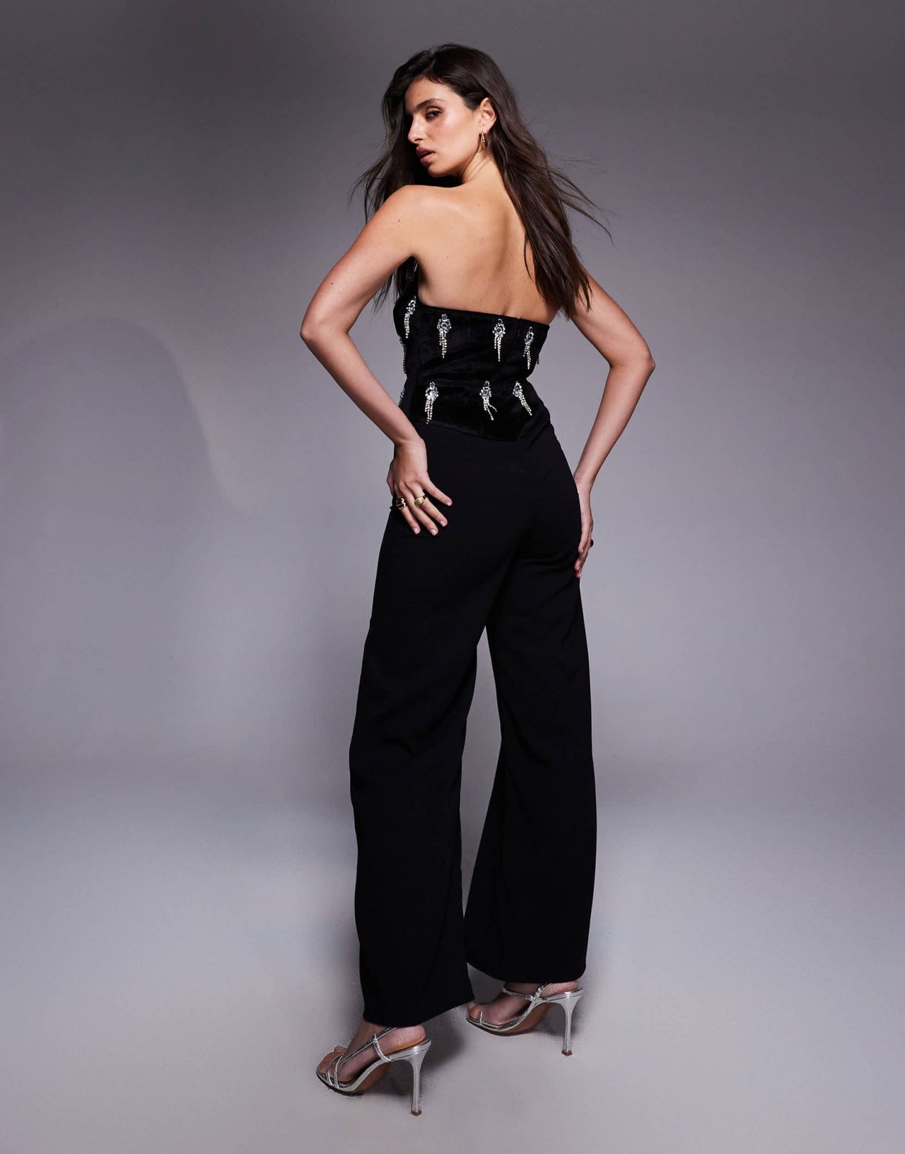 ASOS DESIGN corset embellished bodice jumpsuit with tailored trouser in black - ASOS Sample Sale
