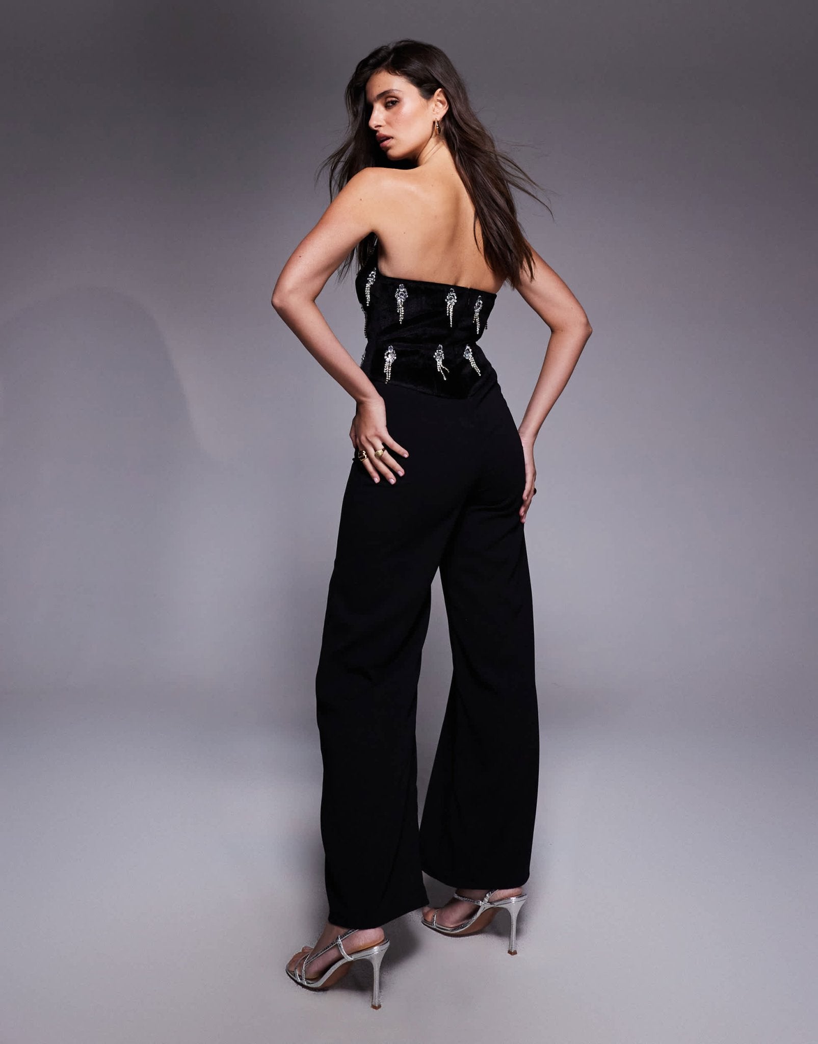 ASOS DESIGN corset embellished bodice jumpsuit with tailored trouser in black - ASOS Sample Sale