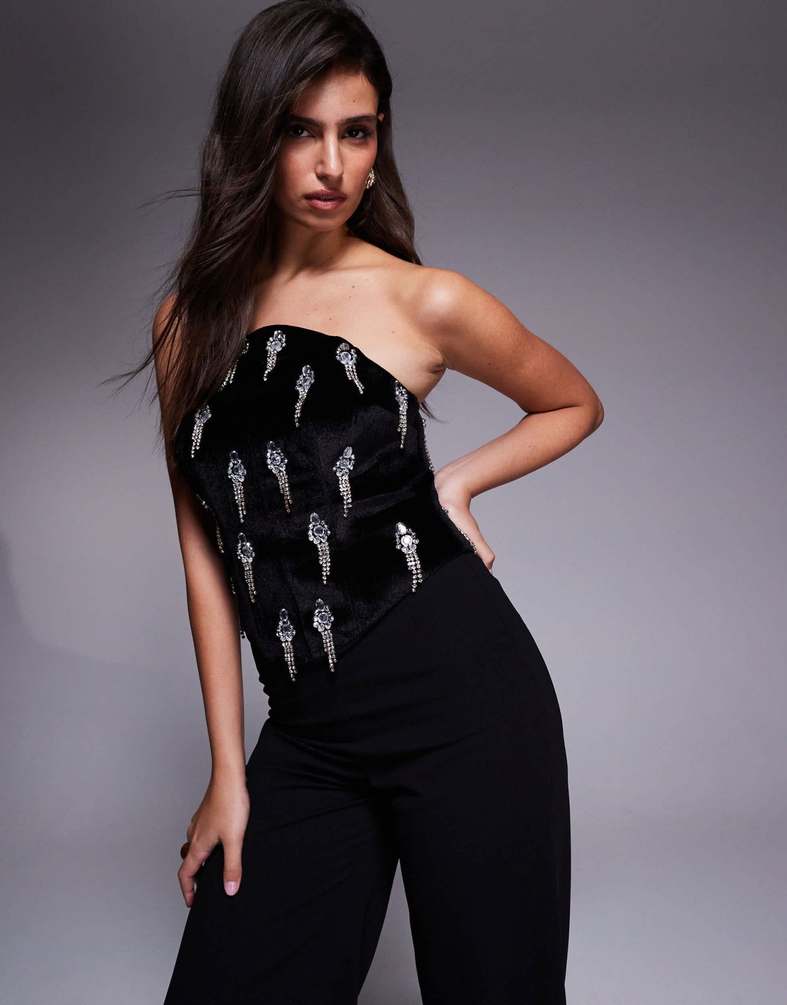 ASOS DESIGN corset embellished bodice jumpsuit with tailored trouser in black - ASOS Sample Sale