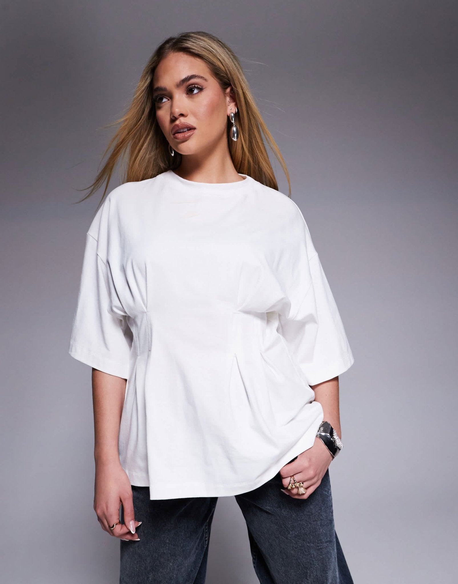 ASOS DESIGN corset pleat waist t-shirt in white - ASOS Sample Sale