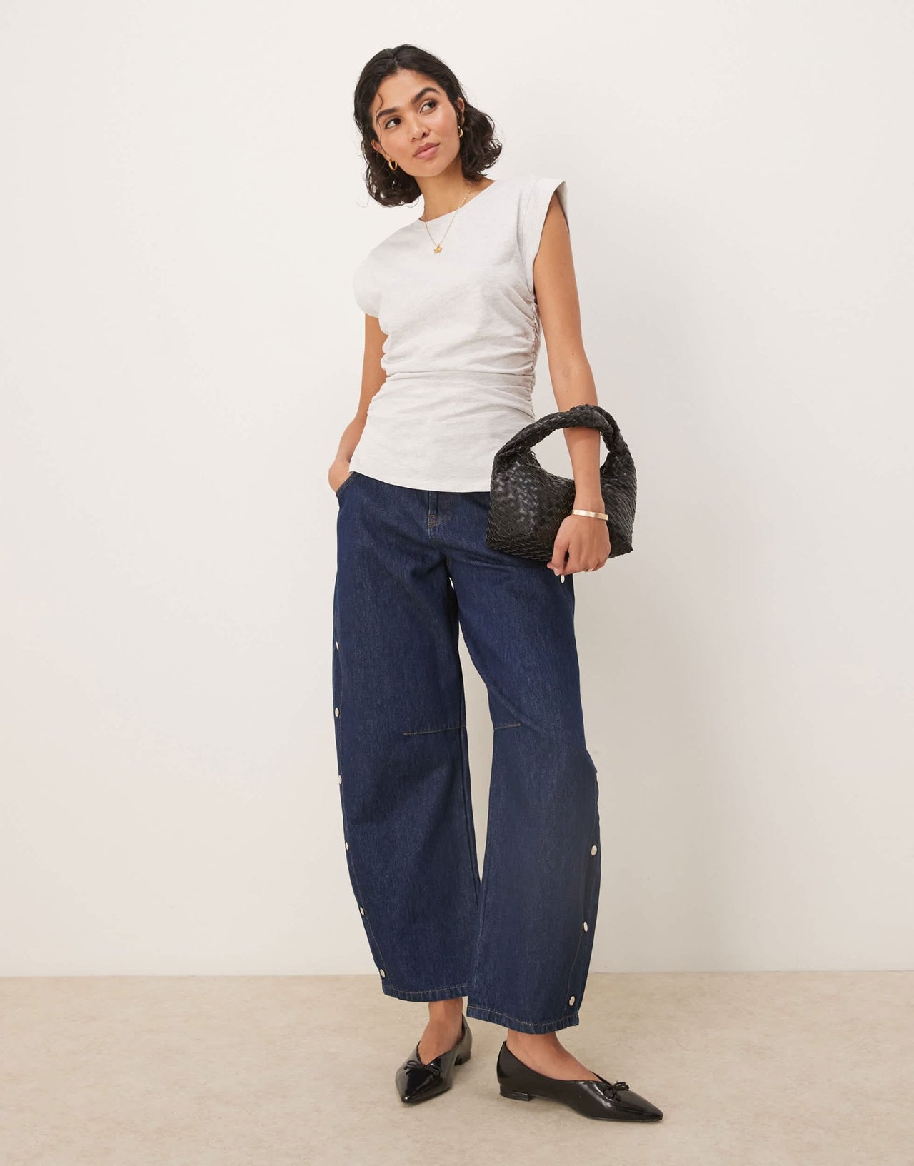 ASOS DESIGN corset waist sharp shoulder tank top ice marl - ASOS Sample Sale