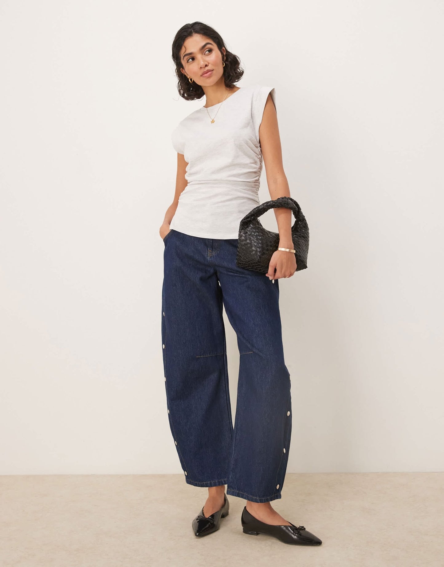 ASOS DESIGN corset waist sharp shoulder tank top ice marl - ASOS Sample Sale