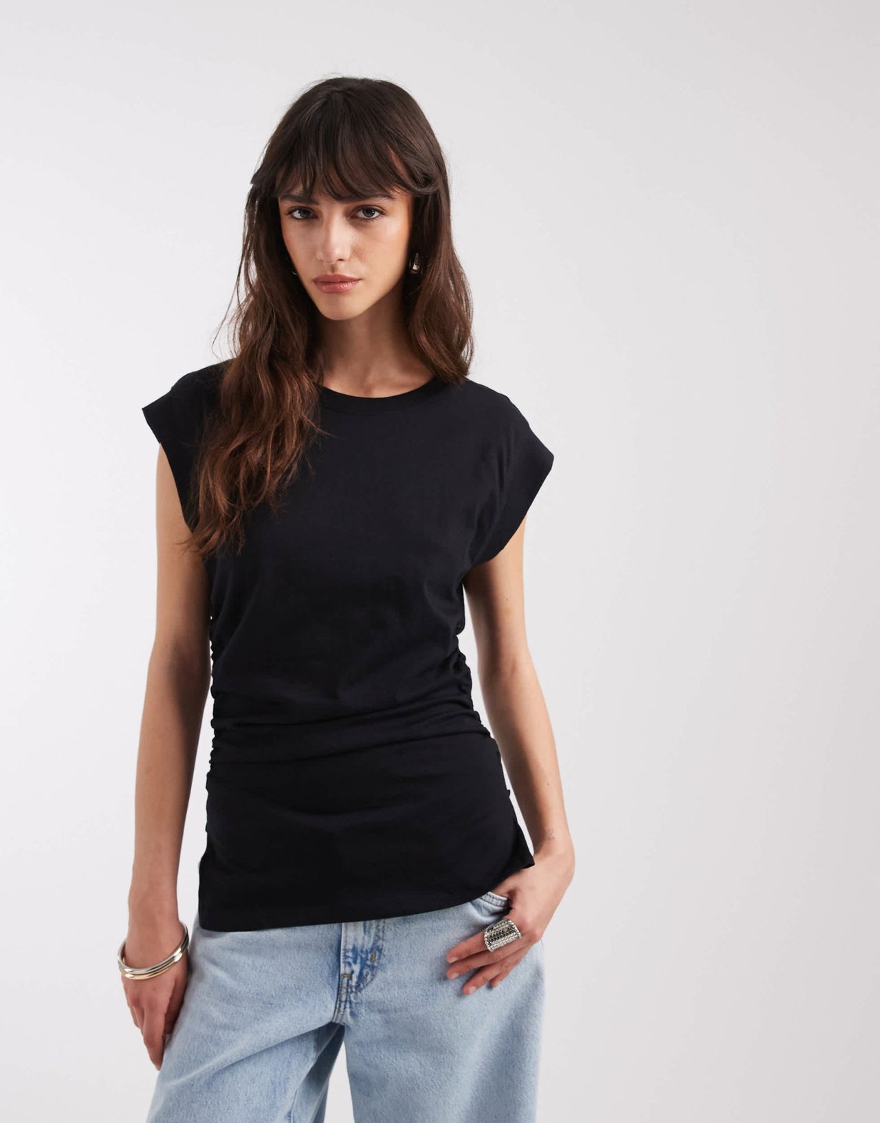 ASOS DESIGN corset waist sharp shoulder tank top in black - ASOS Sample Sale