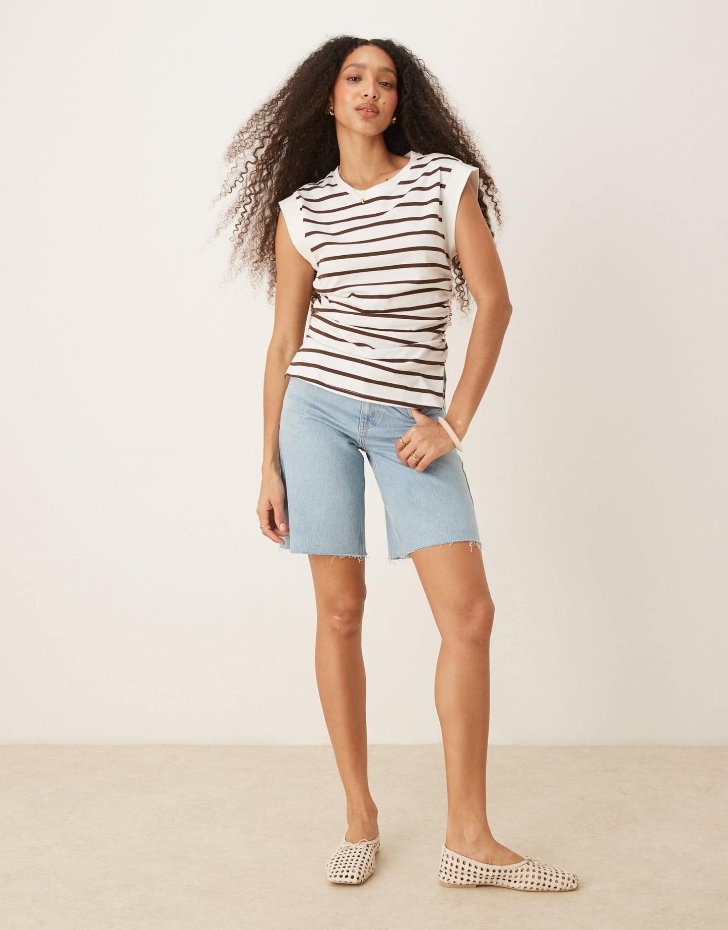 ASOS DESIGN corset waist sharp shoulder tank top in brown and cream stripe - ASOS Sample Sale