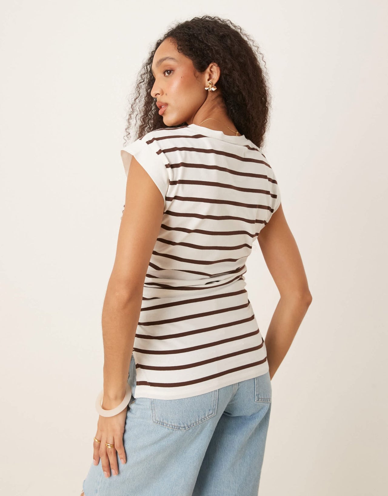 ASOS DESIGN corset waist sharp shoulder tank top in brown and cream stripe - ASOS Sample Sale