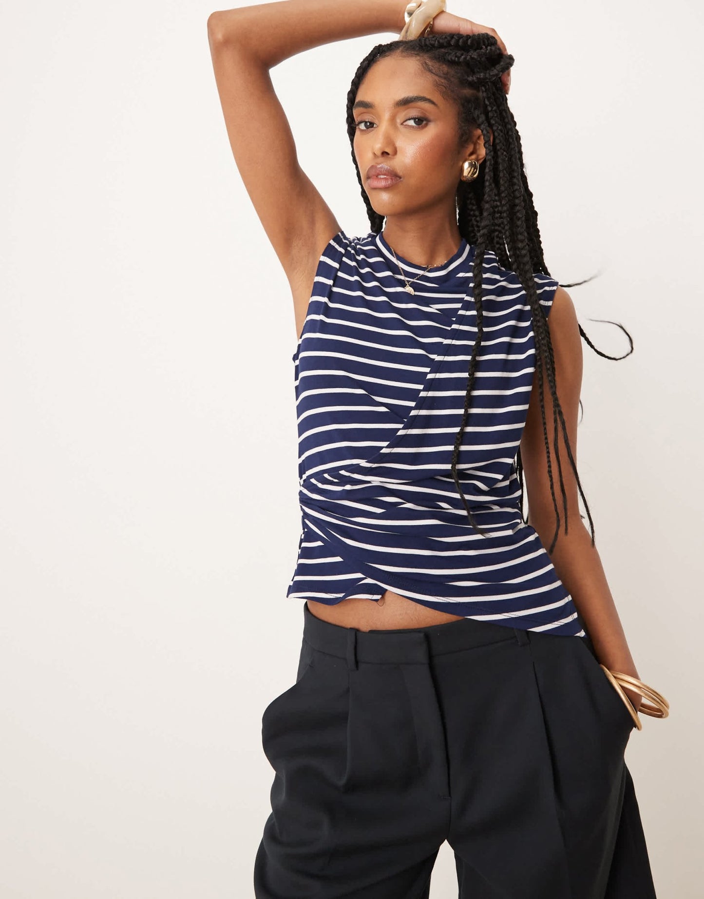 ASOS DESIGN corset waist top in navy stripe - ASOS Sample Sale