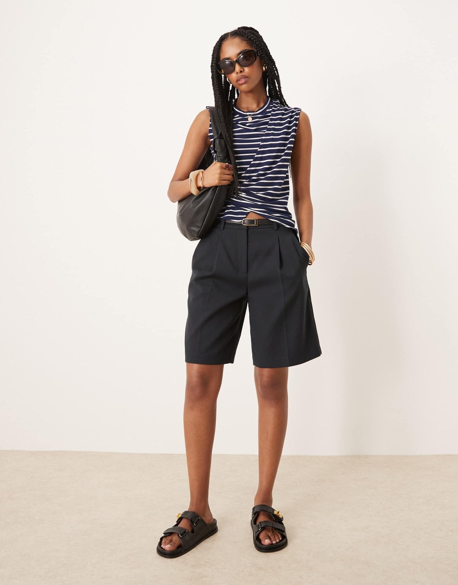 ASOS DESIGN corset waist top in navy stripe - ASOS Sample Sale