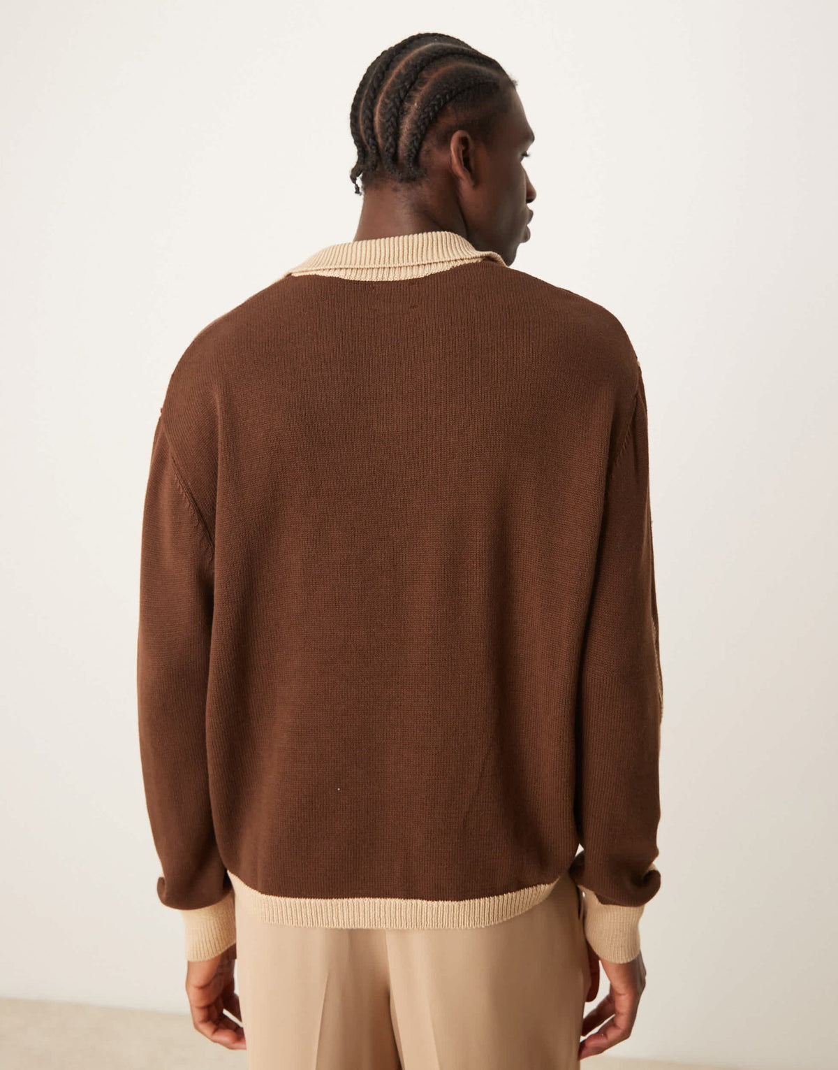 ASOS DESIGN cotton blend knitted jumper with contrast collar and cuff in beige and brown - ASOS Sample Sale