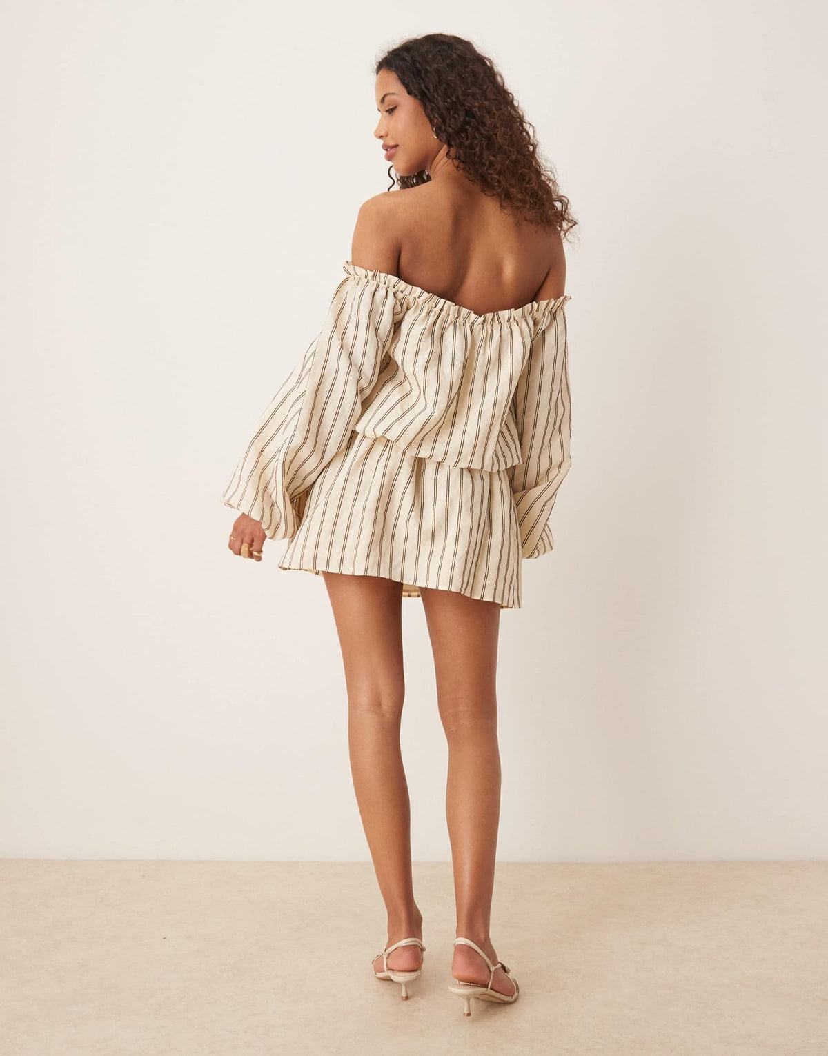 ASOS DESIGN cotton boho bardot mini dress in buttermilk stripe - ASOS Sample Sale