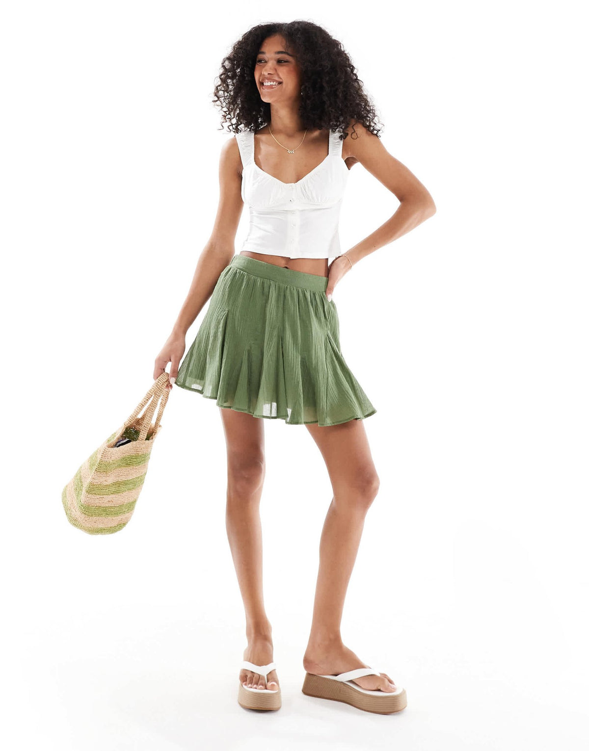 ASOS DESIGN cotton godet mini skirt in khaki - ASOS Sample Sale