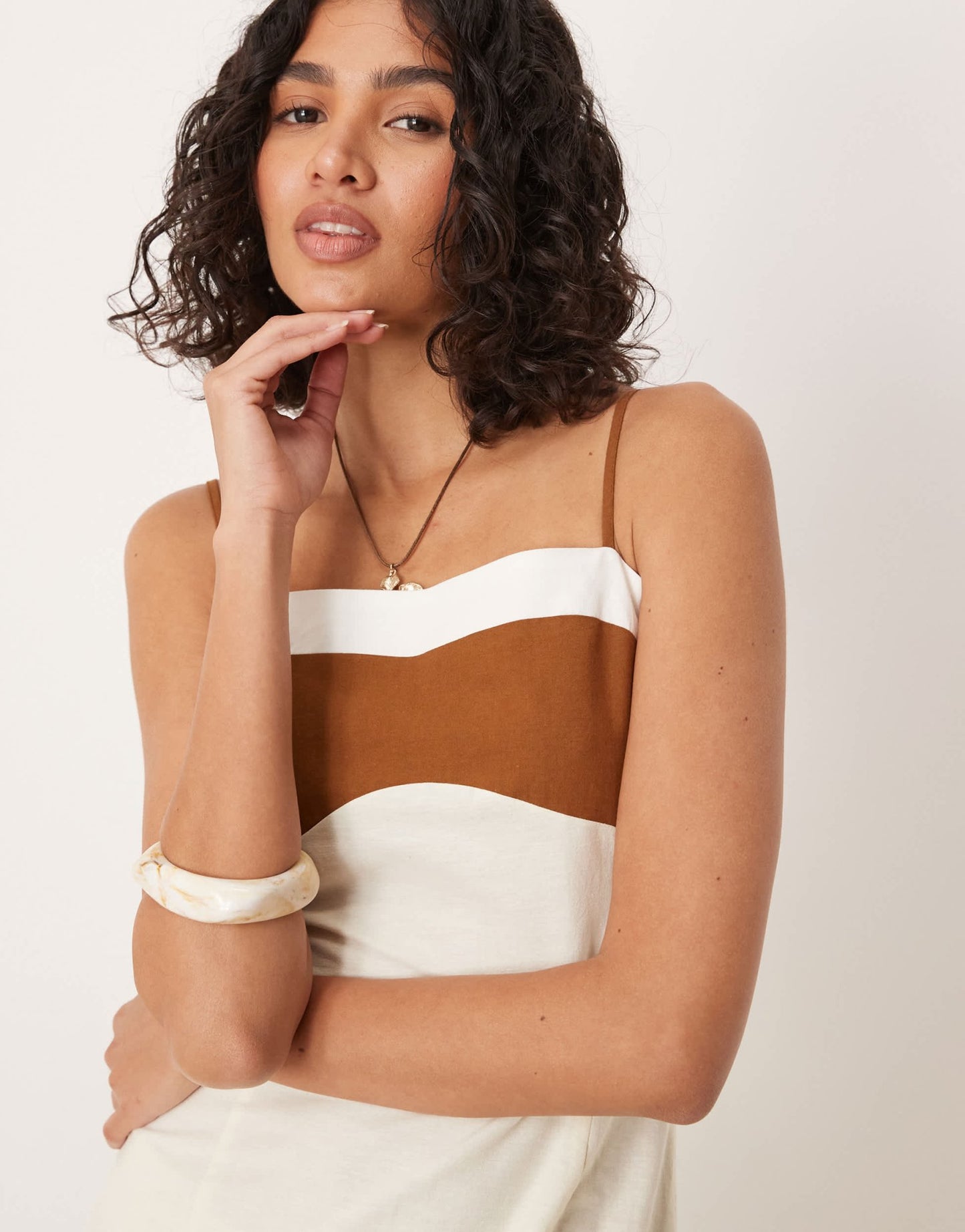 ASOS DESIGN cotton linen colour block cami maxi dress in neutral colour block - ASOS Sample Sale