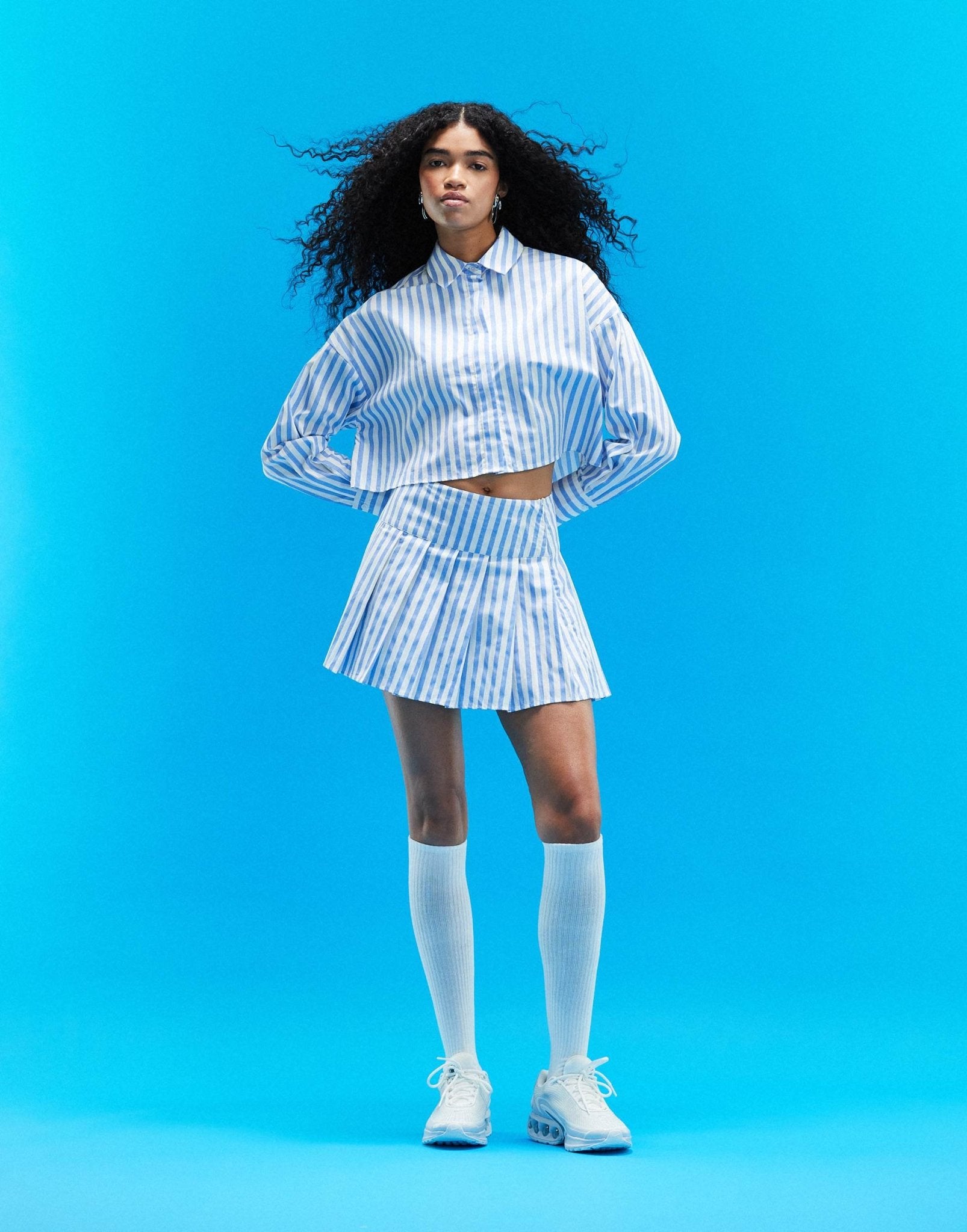 ASOS DESIGN cotton poplin pleated mini skirt co - ord in stripe - MULTI - ASOS Sample Sale