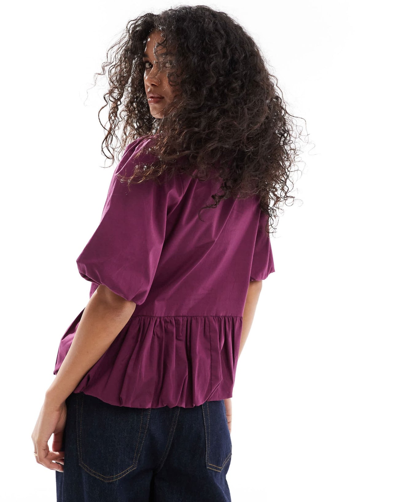 ASOS DESIGN cotton puff sleeve smock top in burgundy - ASOS Sample Sale
