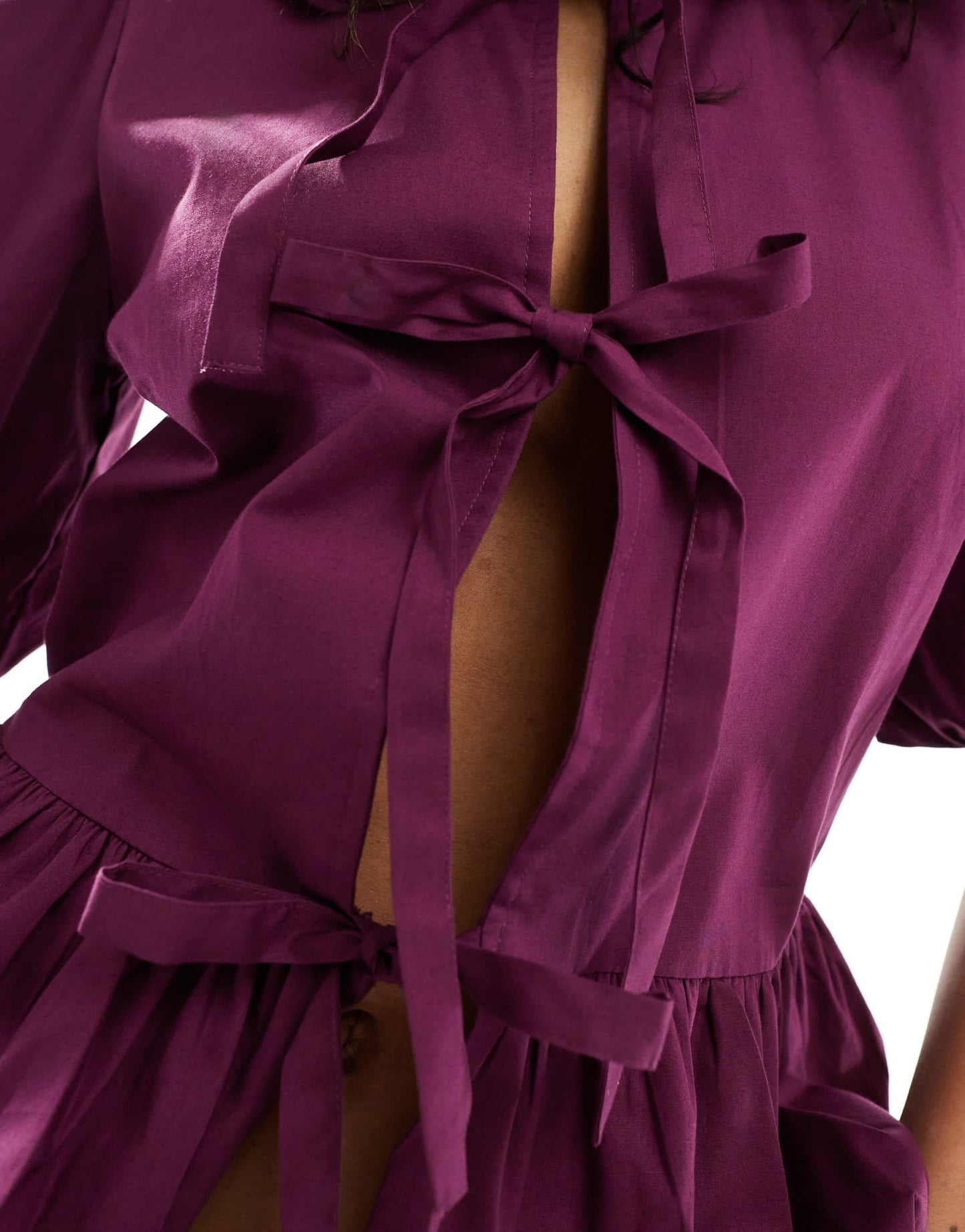 ASOS DESIGN cotton puff sleeve smock top in burgundy - ASOS Sample Sale