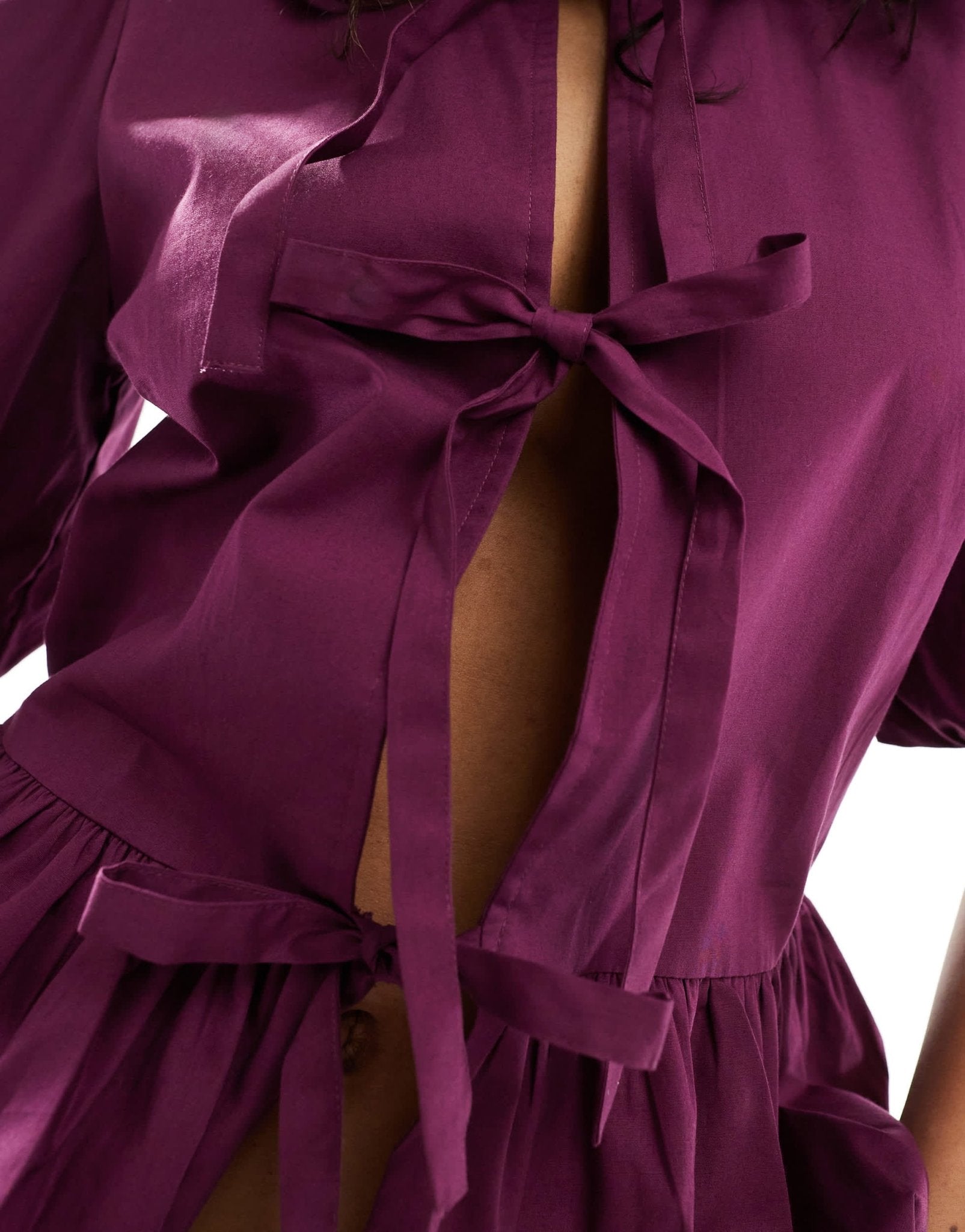 ASOS DESIGN cotton puff sleeve smock top in burgundy - ASOS Sample Sale